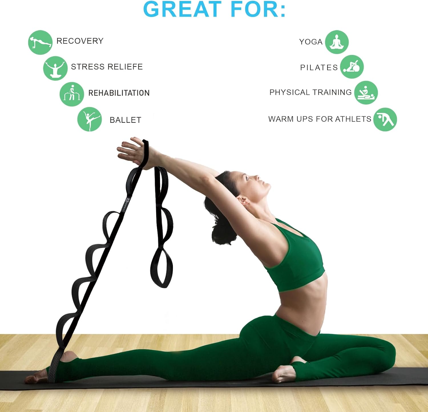 Premium Durable Stretch Straps with Loops, Stretching Strap for Physical Therapy, Multi-Loop Yoga Strap Fitness Exercise Strap for Yoga, Pilates, Dance, Flexibility&Exercise - Image 3