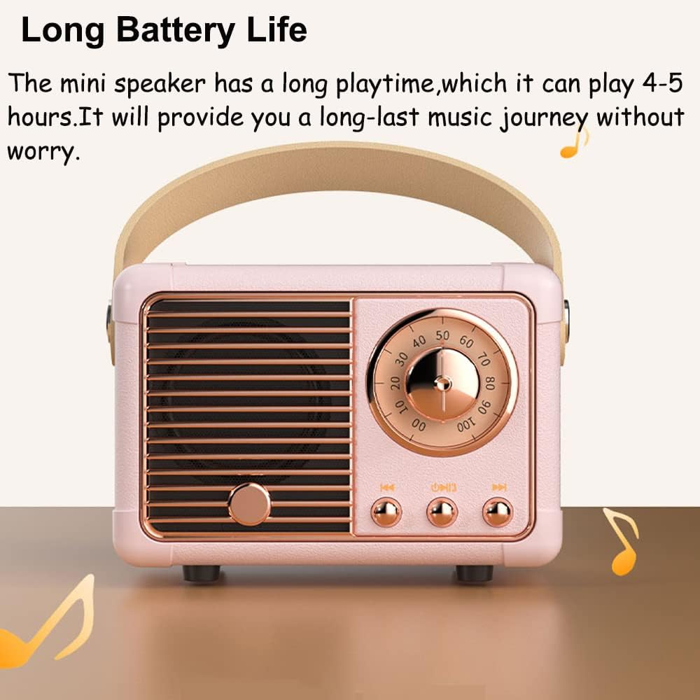 Retro Bluetooth Speaker, Portable Wireless Speaker with Crystal Clear Stereo Sound Rich Bass, Best Birthday Gifts Ideas for Women Teenage (Pink) - Image 4
