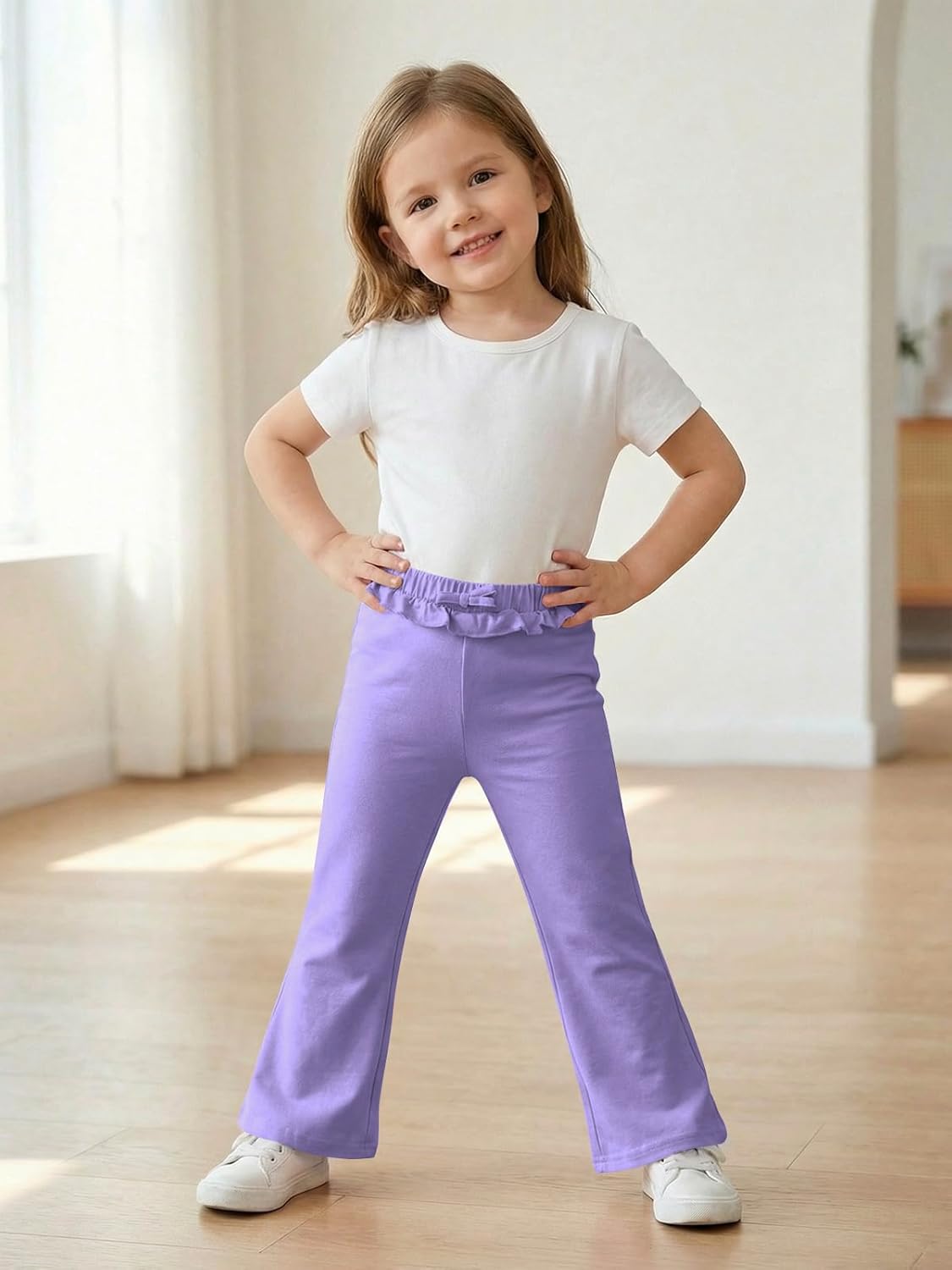 Haloumoning Toddler Baby Girl Flare Pants Bow Ruffle Elastic Waist Leggings Bell Bottoms Clothes 9M-8Y - Image 5