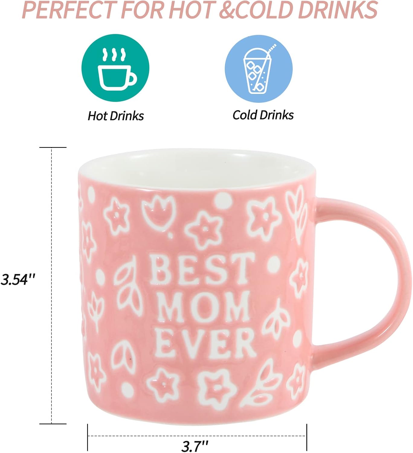 Tergi Mothers Day Gifts - Best Mom Ever Mug Gifts for Mom - Floral Embossed Pattern Ceramic Coffee Mug 13.5OZ - Image 3