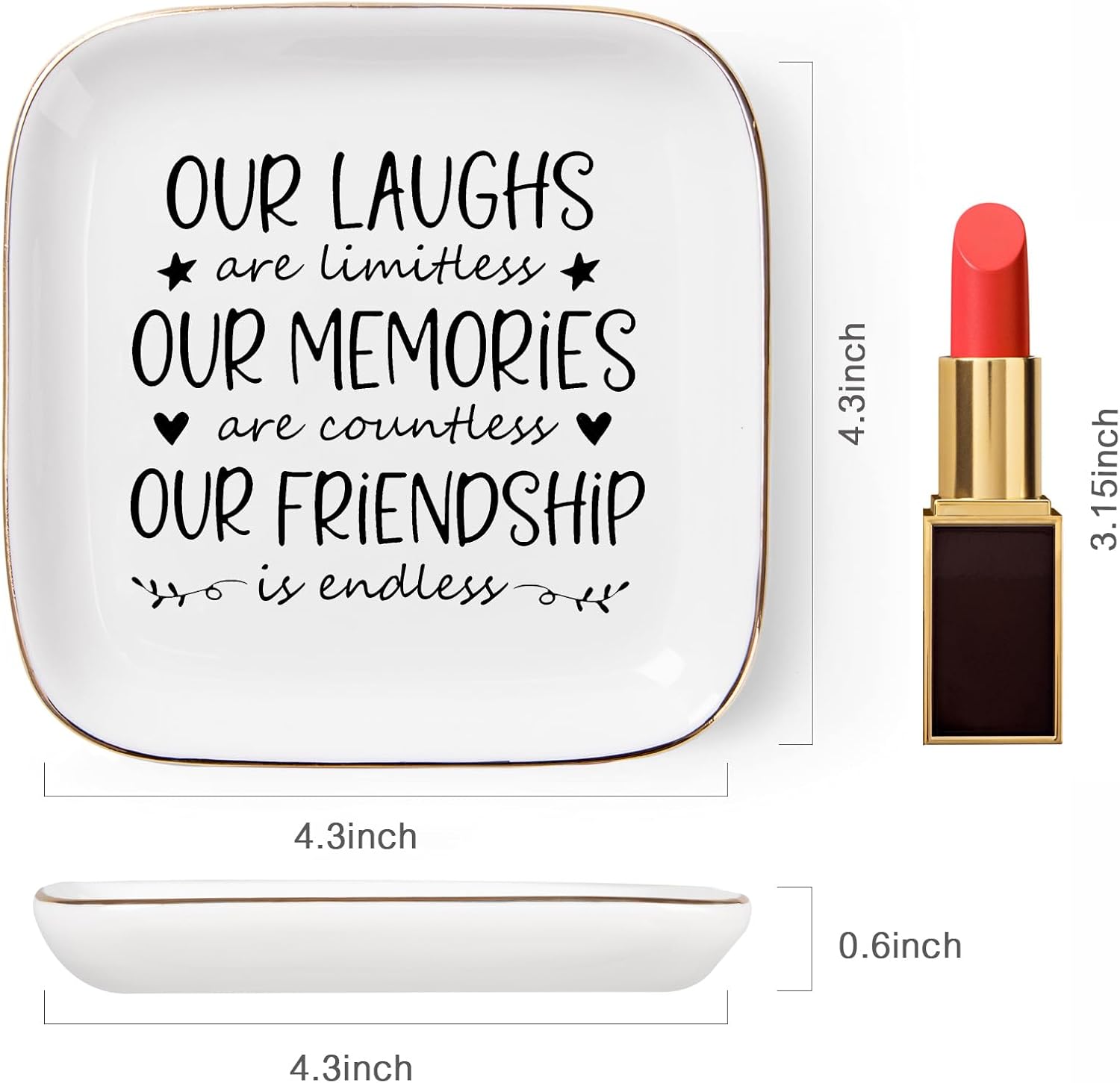 Piudee Friendship Gifts for Women Best Friend Jewelry Dish, Our Laughs are Limitless, Our Memories are Countless, Our Friendship is Endless Unique Gifts for Women, Female Friend Birthday Christmas - Image 5