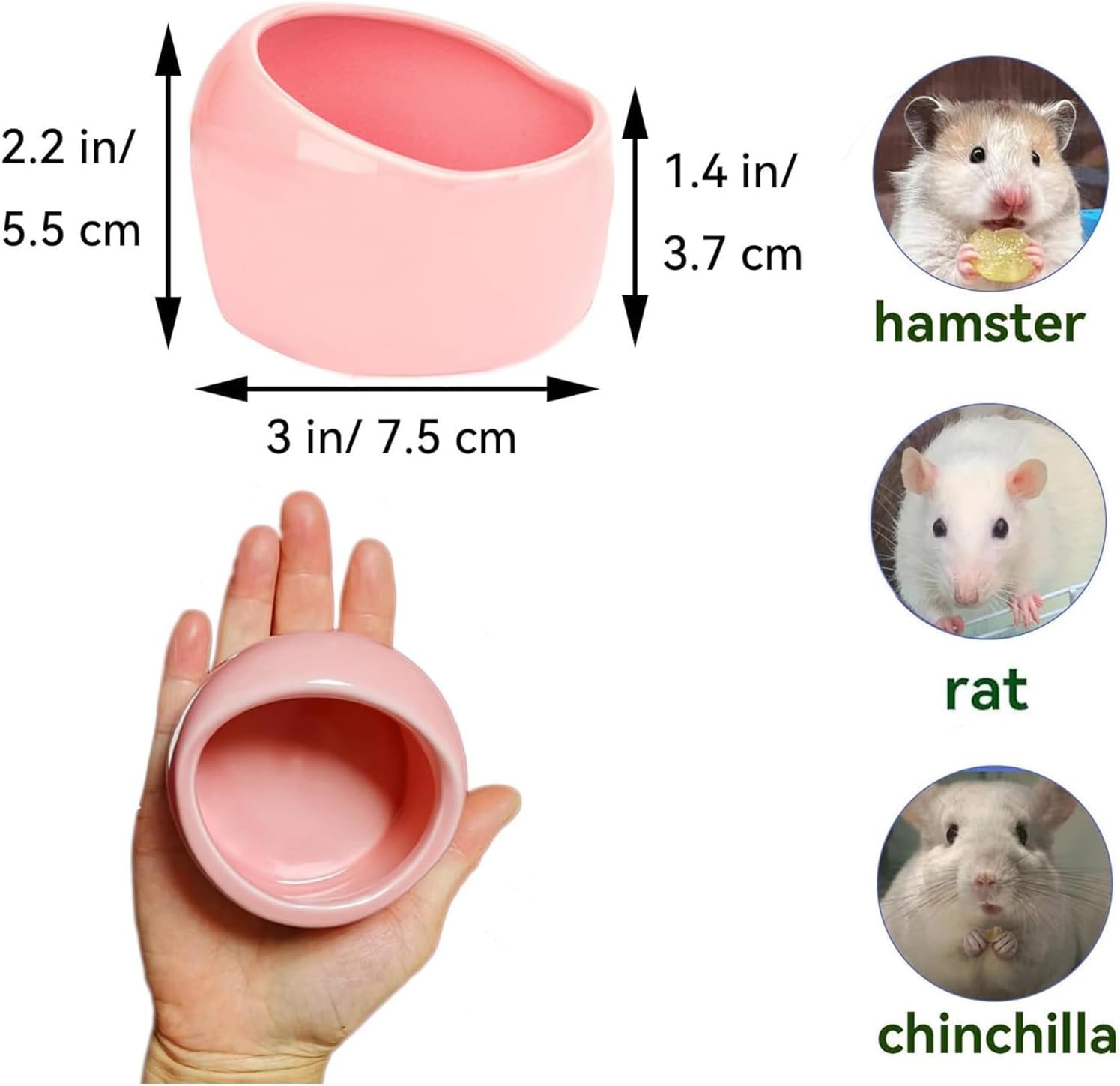 JSLZF Ceramic Hamster Bowl Small Rat Food Bowl Hamster Dish Prevent Knocking Over, Food Splashing and Chewing Feeding Dish for Gerbil Chinchilla Rat (3 PCS) - Image 6