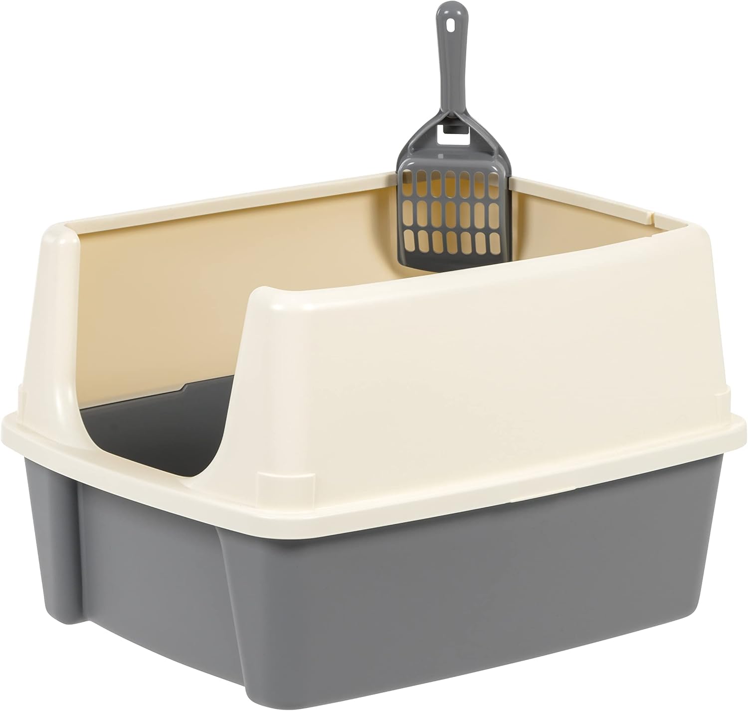 Amazon Basics Large Cat Litter Box with High Sides, Open Top for Easy Access, Includes Scoop with Storage, 19" x 15" x 11.75", Grey/Beige - Image 5