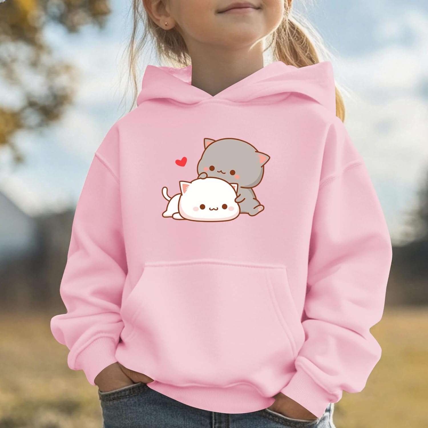 KEEVICI Cute Cat Hoodie For Girls Kawaii Graphic Sweatshirt Kids Cartoon Animal Print Hoodies Cotton Pullover With Pocket - Image 2