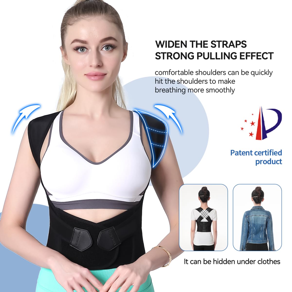 VOKOKOYA Posture Corrector for Women and Men,Adjustable Shoulder Straightener,Back Support Brace,Upper Spine scoliosis, hunchback Black Medium - Image 4