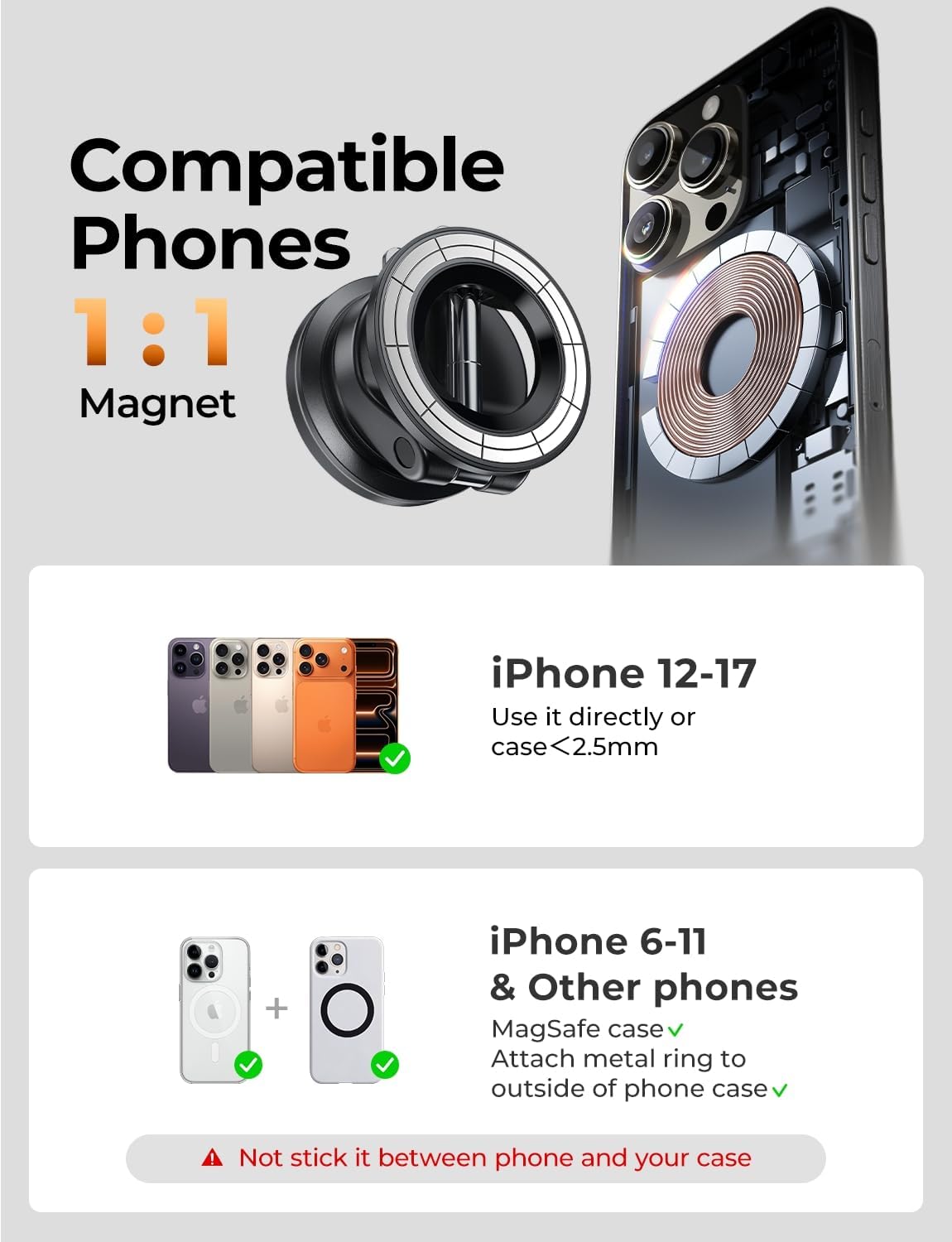 LISEN for Magsafe Car Mount, Phone Holders for Your Car, Magnetic Car Accessories for Women Men Truck Jeep BMW Ford, Gifts for Mother Day, for iPhone 17 Pro Max 16 15 14 13 12, Samsung S26, Black - Image 7