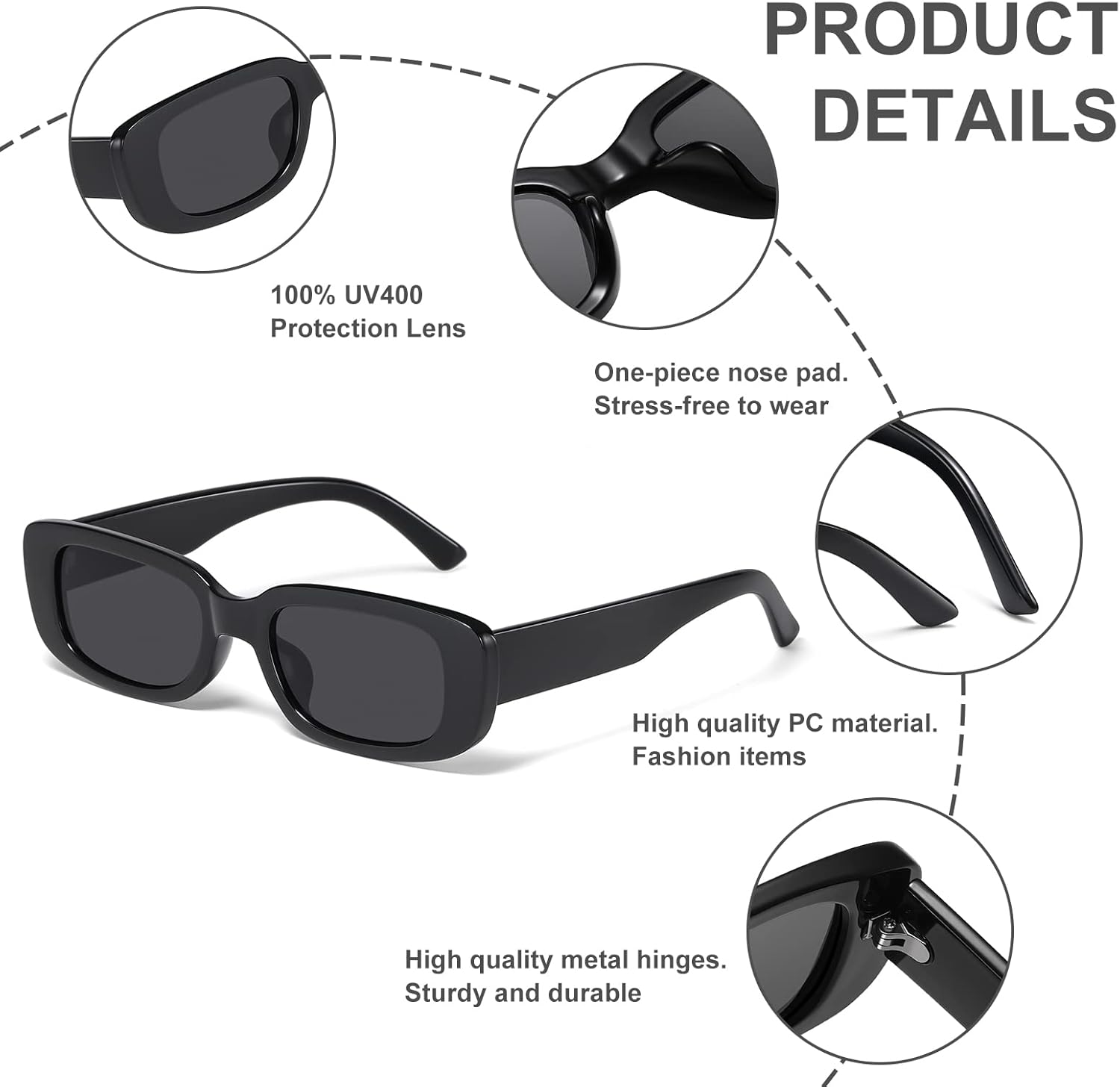 JASPIN Rectangle Sunglasses for Women Men Trendy Y2k Retro 90s Sun Glasses UV Protection Cool Square Frame - Image 5