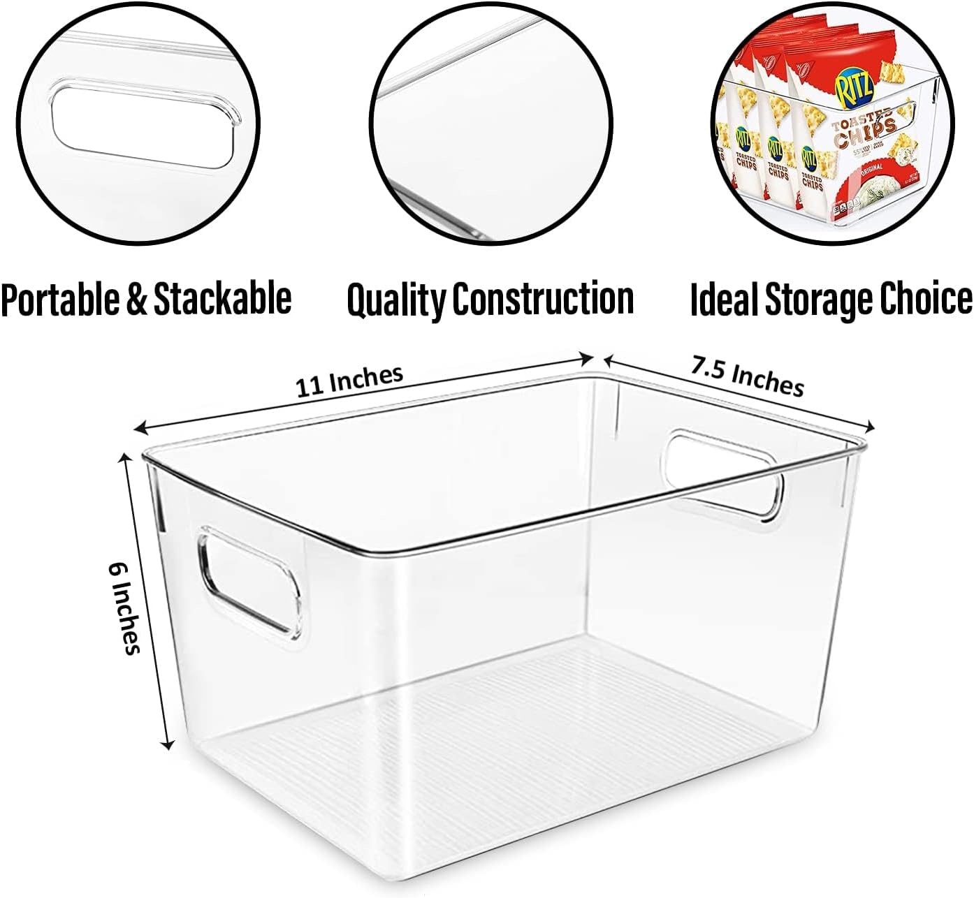 Clear Plastic Storage Bins, Pantry Organizers and Storage or Kitchen Organization and Storage Containers Bins for Organizing, Fridge, Freezer, Bathroom, Pantries, Refrigerator, Cabinet Organizer Bin - Image 2