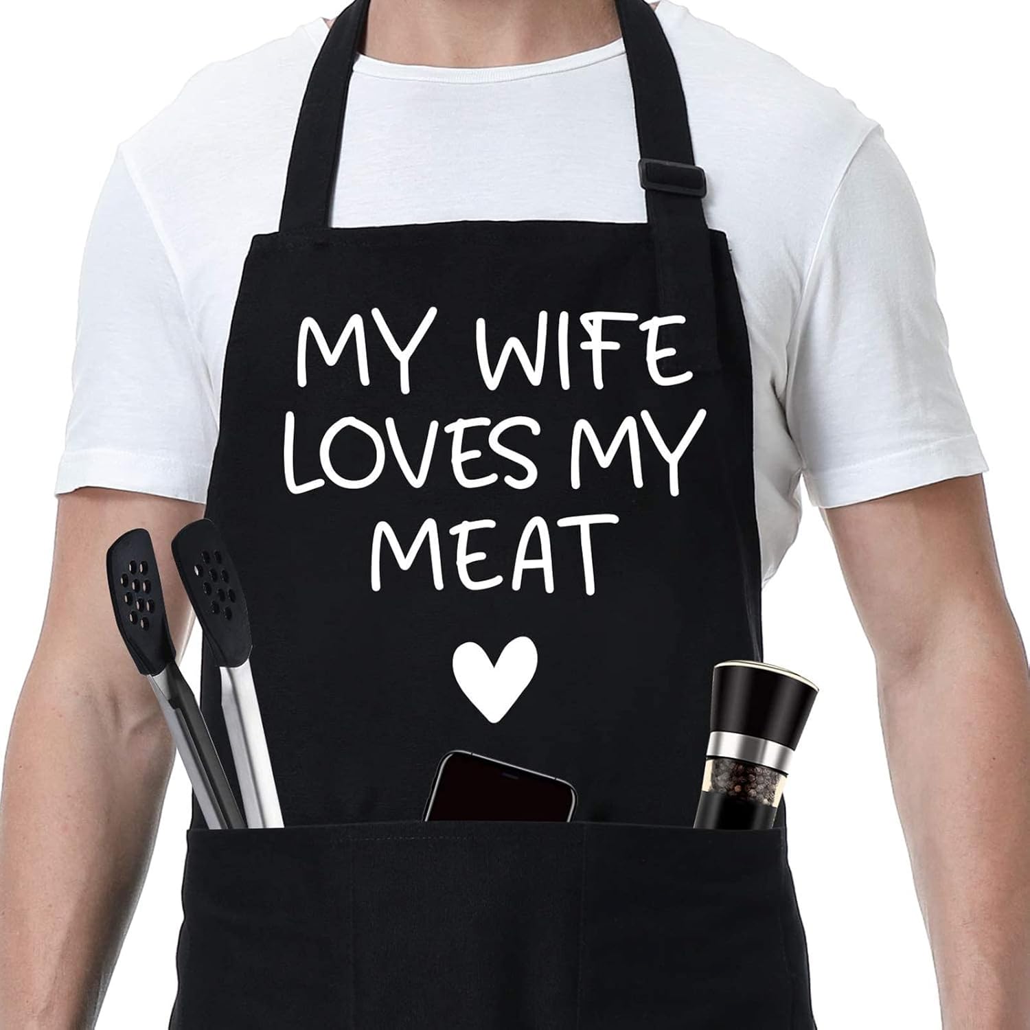 Fairy's Gift Funny Husband Apron, Men's Anniversary, Fathers Day, Cool Birthday Gifts for Him Husband, Gifts from Wife, Manly Presents for Men, Grilling Kitchen Aprons w/Pockets for Cooking Hubby Him