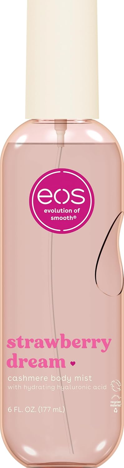 eos Cashmere Body Mist, Strawberry Dream, Body Spray for Women, Strawberry Perfume, Hair Mist, Moisturizing, Hyaluronic Acid, Glycerin, Vegan, Cruelty-free, 6 fl oz