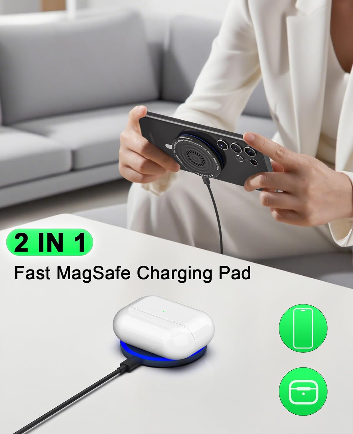 Wireless Charger 2Pack 6FT 15W Samsung Magnetic Wireless Charger Fast Charging Pad for Samsung Galaxy S26 S25 Ultra/S24 FE/S23 Ultra/S22/S21/Z Google Pixel 9 8a 7a 8 7 Pro | Strong Magnet Technology - Image 6