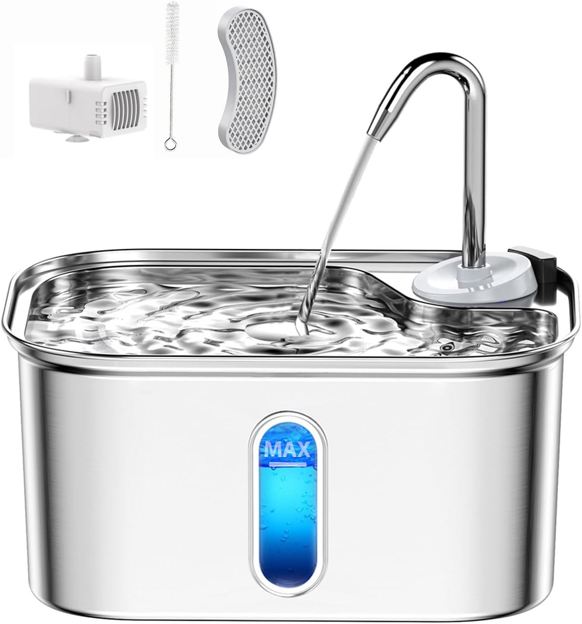 Cat Water Fountain Stainless Steel for Cats Indoor by BPA-Free SUS304, Effective 6-Layer Filter Cat Fountains for Drinking 2.5L 85oz 20dB Ultra Quiet Soft Flow Metal Pet Water Fountain