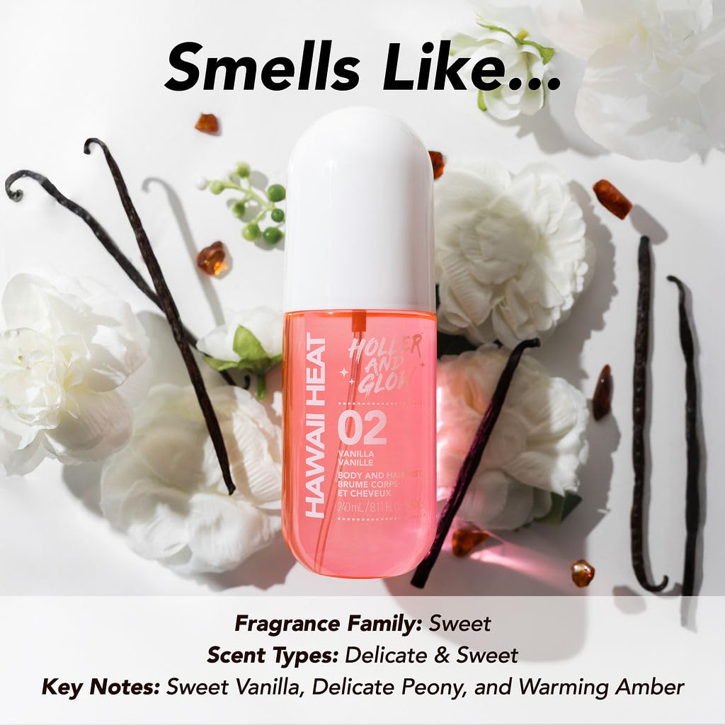 Holler And Glow Hawaii Heat Body & Hair Mist, Warm Vanilla, Peony & Amber Scent, Long-Lasting Daily Fragrance, Lightweight, Vegan, Cruelty-Free, Alcohol-Free, Hydrating Hair Perfume, 8.11 Fl Oz - Image 3