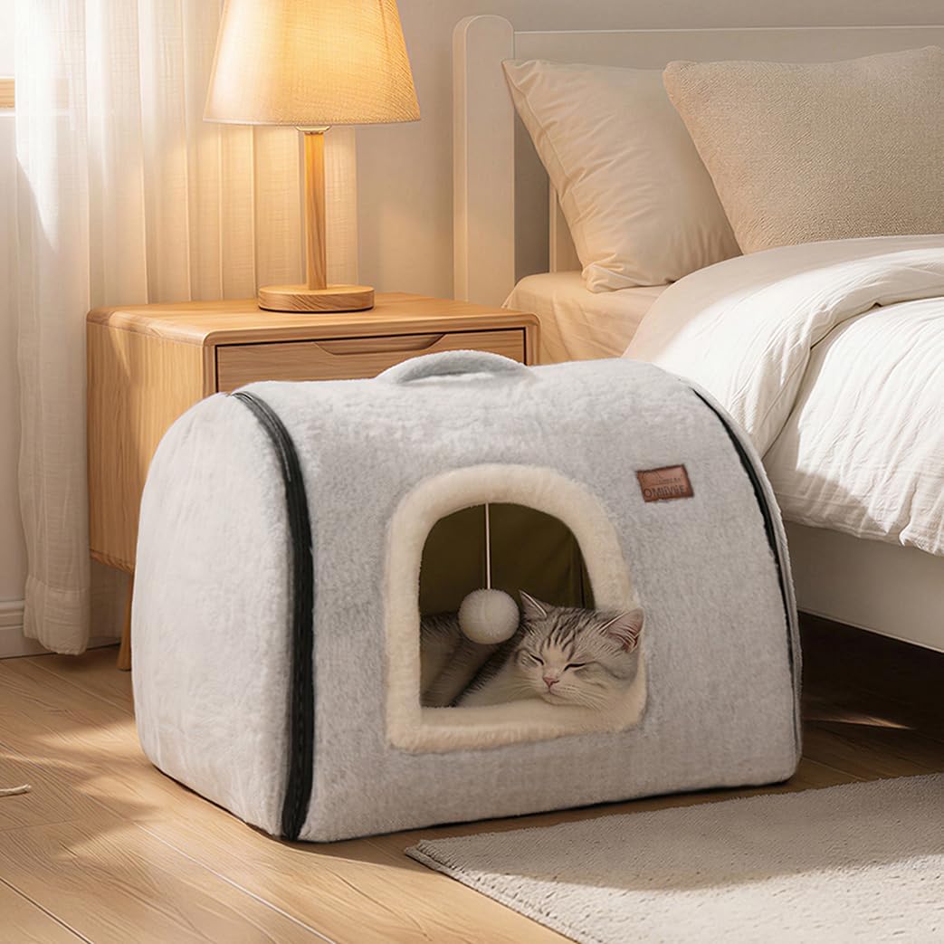 cat Bed cave-cat beds for Indoor Cats,Soft and Comfortable,Cute cat House,with Removable Washable Cushioned Pillow,Enclosed cat Bed,Kitty pet hut、Hideaway,Small Dog Tent,Grey - Image 2