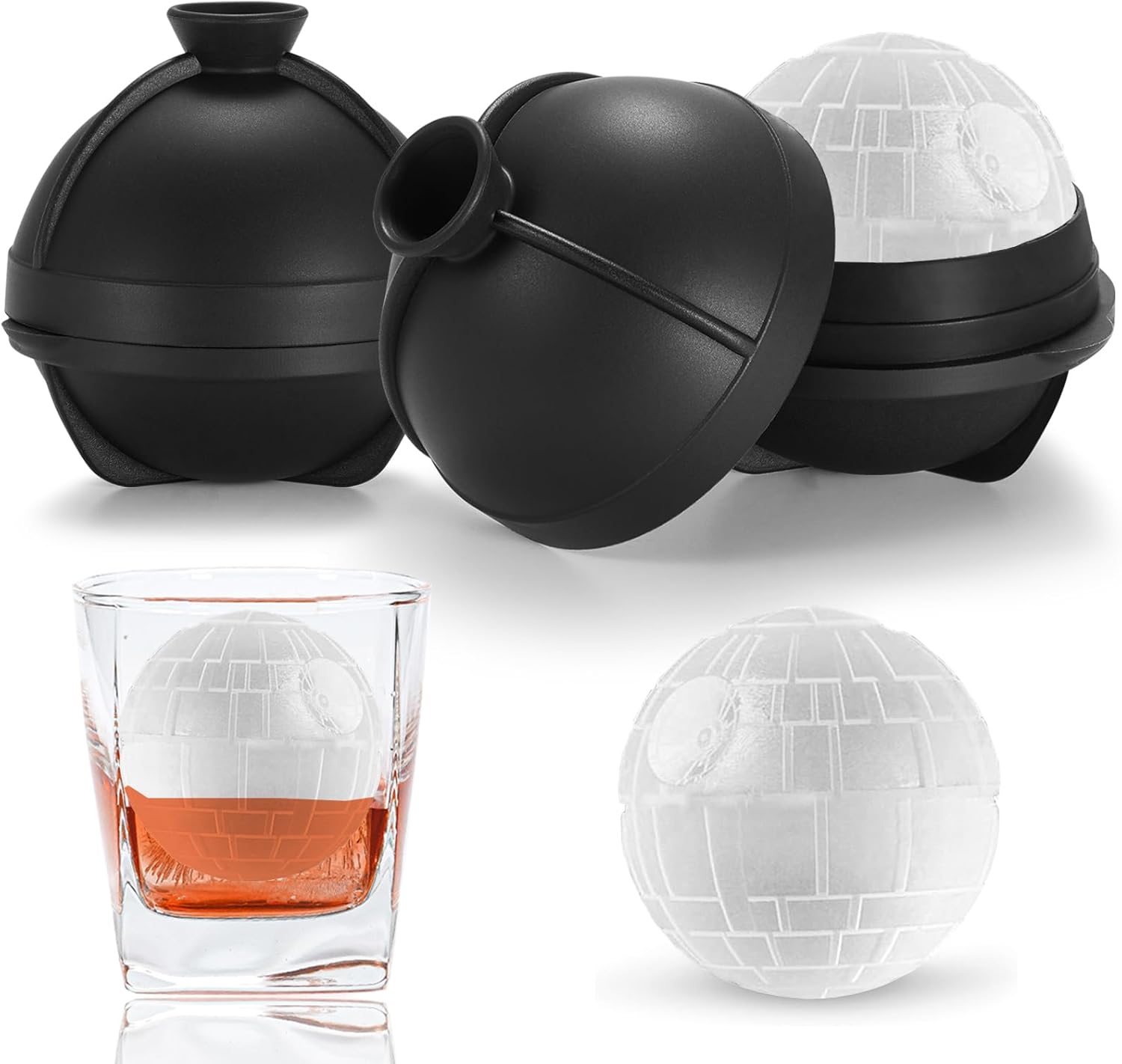 Nax Caki 3D Star Wars Death Ball Ice Cube Mold, Star Wars Gifts Stocking Stuffers Ideas for Adults Men Women, 2.5" Large Silicone Round Ice Cube Tray for Cocktails,Bourbon,Whiskey,Brandy