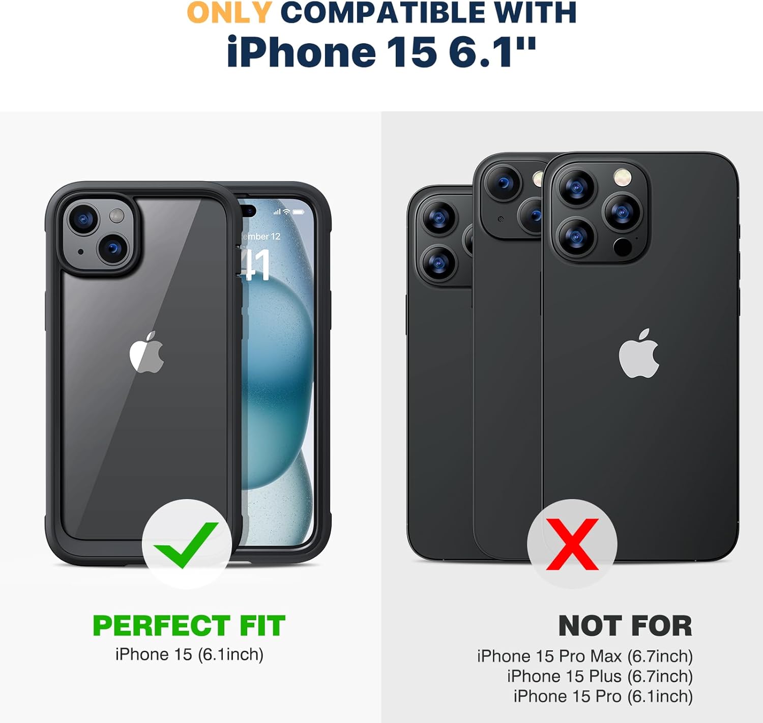 Diaclara Designed for iPhone 15 Case, Full Body Rugged Case with Built-in Touch Sensitive Anti-Scratch Screen Protector, with Camera Lens Protector for iPhone 15 6.1" (Black and Clear) | Full Body - Image 7