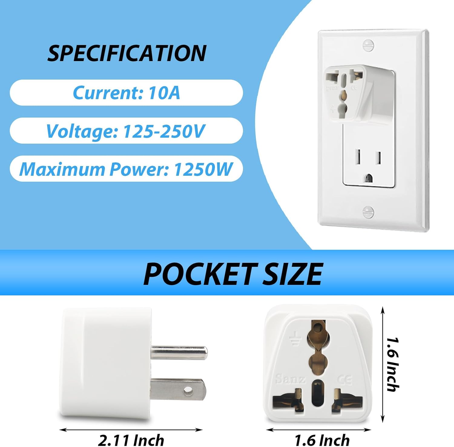 Europe to US Plug Adapter, 6 Pack UK to US Plug Adapter, India to US Plug Adapter, Universal Travel Adapter for USA, Europe Australia UK Italy to American Outlet Adapter-Type B - Image 3