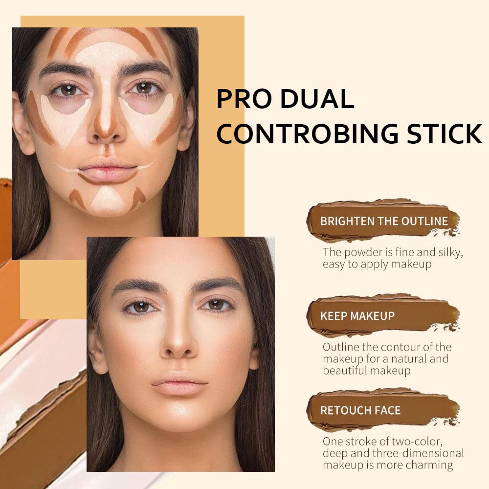 4 Colors Cream Contour Sticks Makeup Kit, Primer Face Highlighter Contouring for Beginners, Highlight and Contour Kit, Cream Concealer Makeup Blur Stick, Primer Face Corrector 1#,3# - Image 2