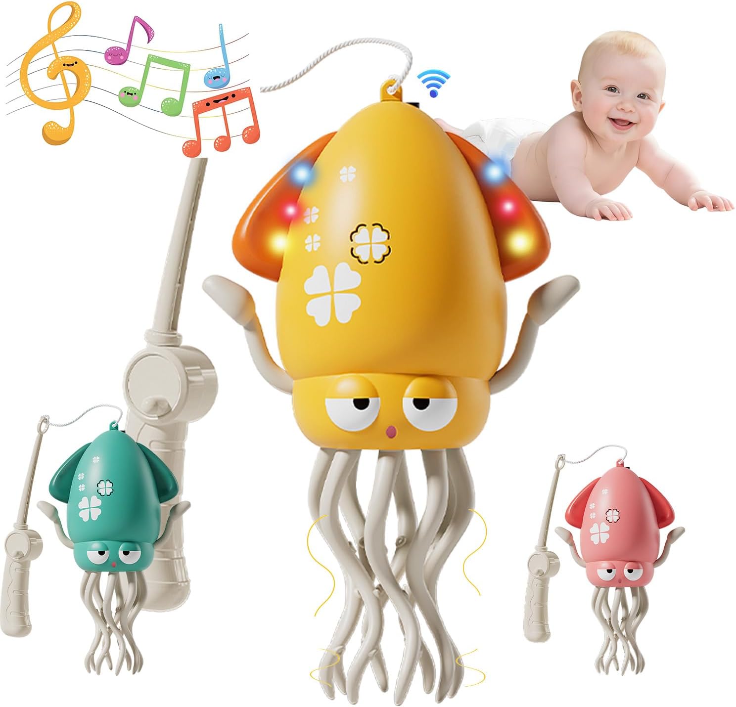 Baby Stocking Stuffers 6-12 12-18 Months Boys Girls, Tummy Time Musical Crawling Dancing Squid Octopus Toy for 1 2 3 4 5 Year Old Kid, Toddler Birthday Christmas Gifts for Grandkids