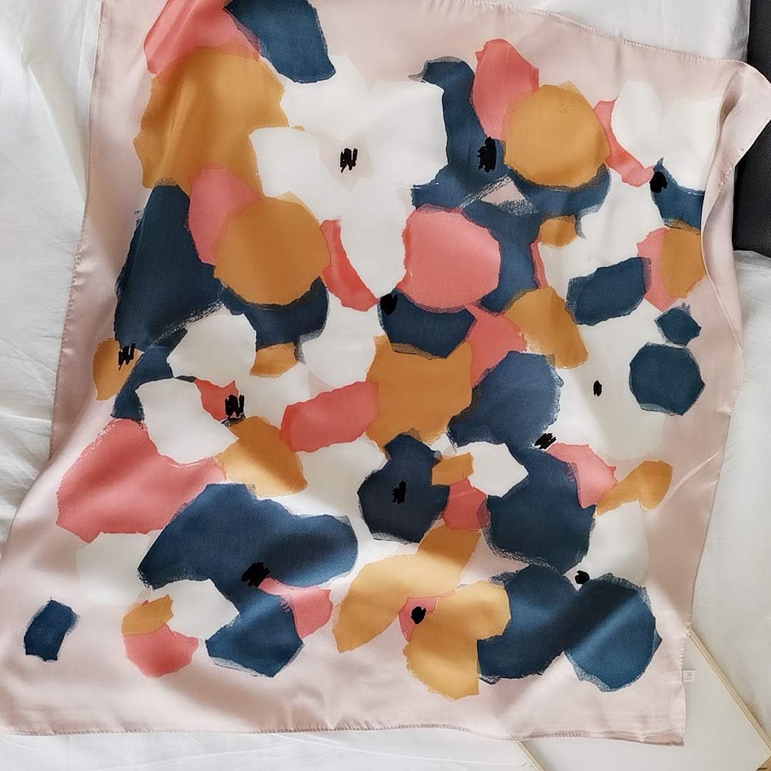 FONYVE Silk Feeling Scarf Medium Square Satin Head Scarf for Women 27.5 × 27.5 inches - Image 2