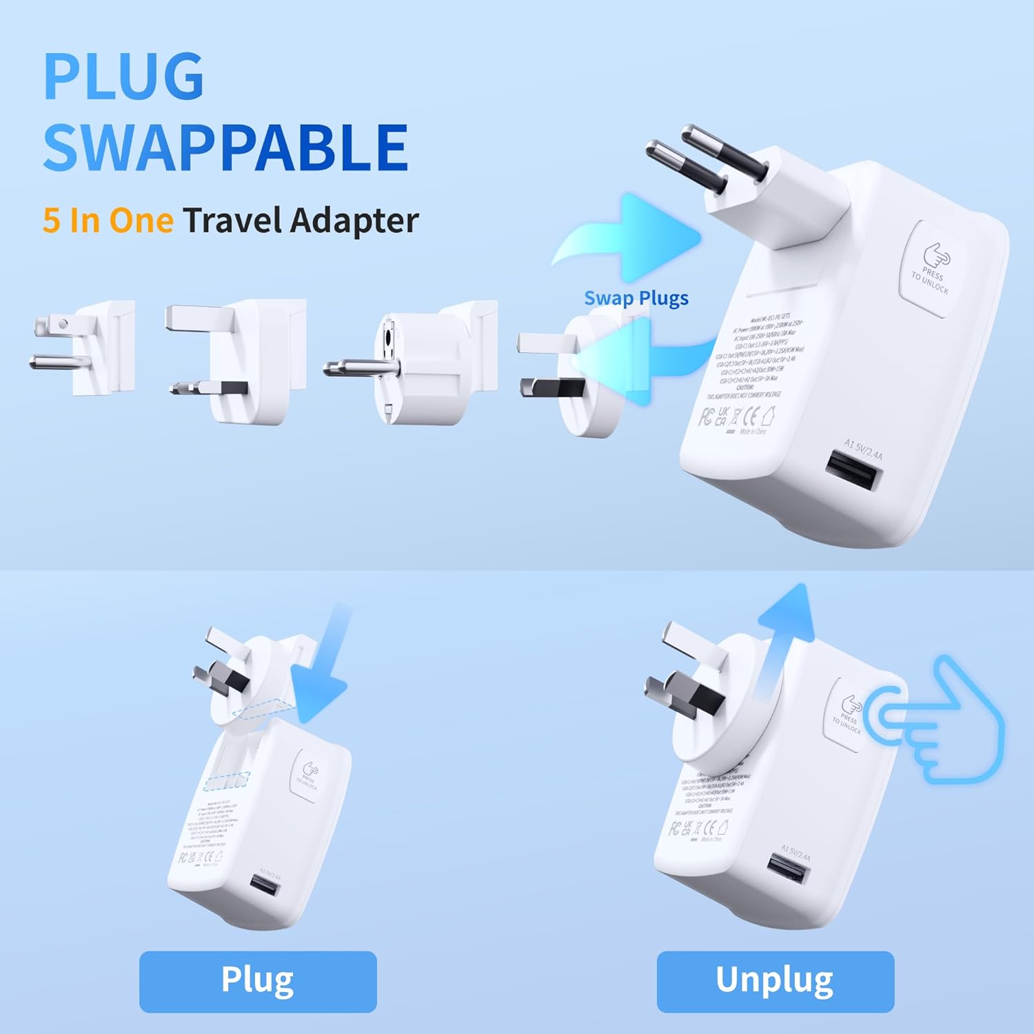 45W GaN Universal Travel Adapter, 7-in-1 2000W International Power Adapter with 3 USB-C(45W PD)/2 USB-A/2 AC, Worldwide Plug for EU,UK,China,AU - Cruise Essentials for Laptop,MacBook,iPad,Phone,Camera - Image 5