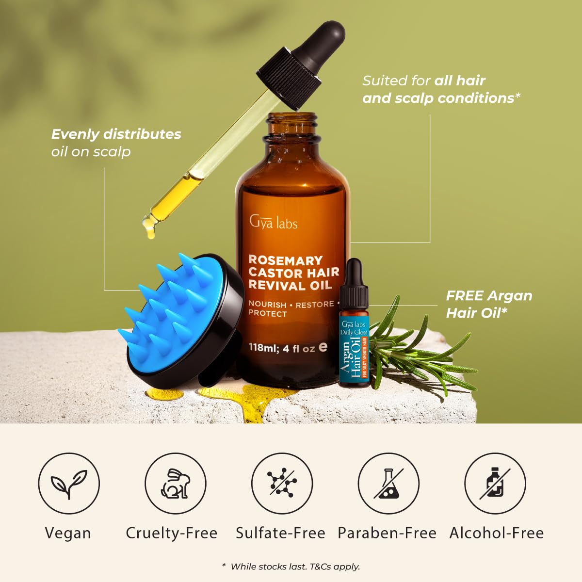 Gya Labs Rosemary & Castor Hair Revival Oil - 4 Fl Oz - Non-Greasy Formula for Thickening & Strengthening - Repairs Damaged Hair, Split Ends & Dry Scalp - Image 8