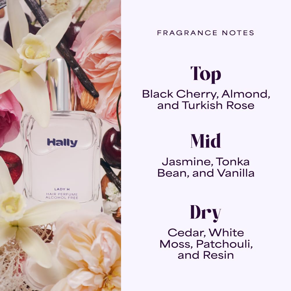 Hally Lady H Hair & Body Perfume - Alcohol Free, Non Toxic Cherry, Vanilla & Jasmine Fragrance - Long Lasting Fragrance Mist - Shine-Enhancing & Hydrating Spray in Elegant Glass Bottle – 50ml - Image 5