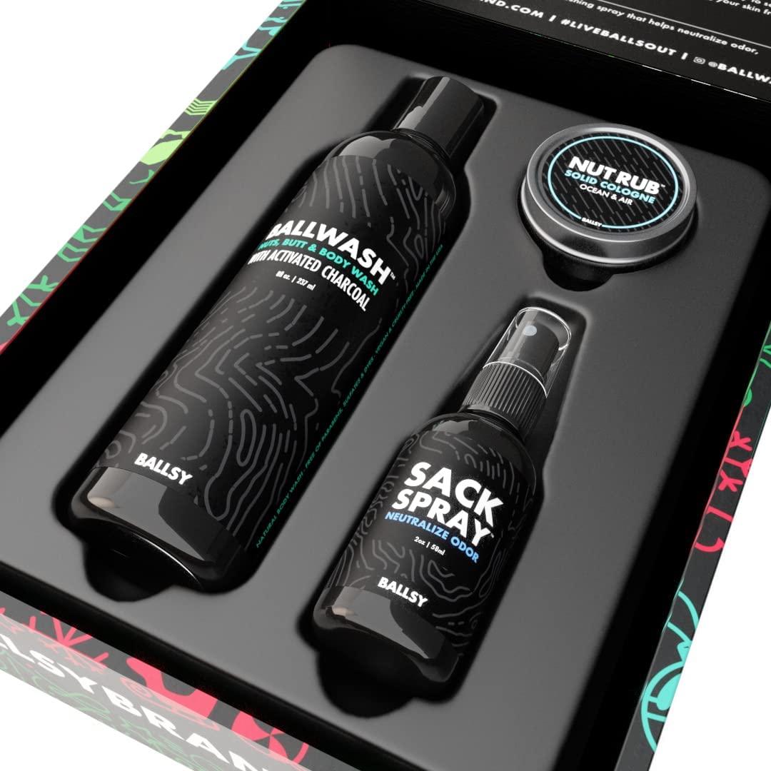 Ballsy Gift Set For Men, Jolly Jewels Pack, Includes Body Wash, Deodorizing Spray, and Cologne Rub, Men Hygiene Products, Mens Body Care, Ball Wash For Men Christmas Gift pack, Ocean and Air - Image 5