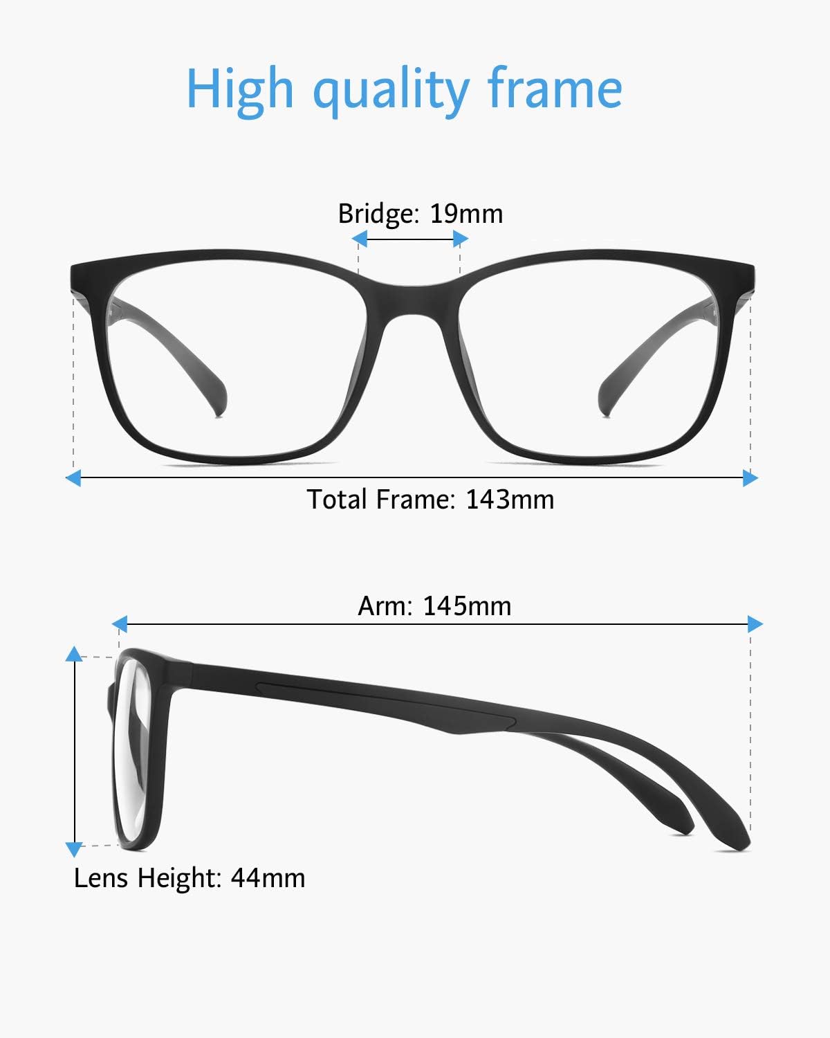 ANRRI Blue Light Blocking Glasses, Anti Eyestrain Lens Lightweight Frame Eyeglasses, Black, Men/Women - Image 5
