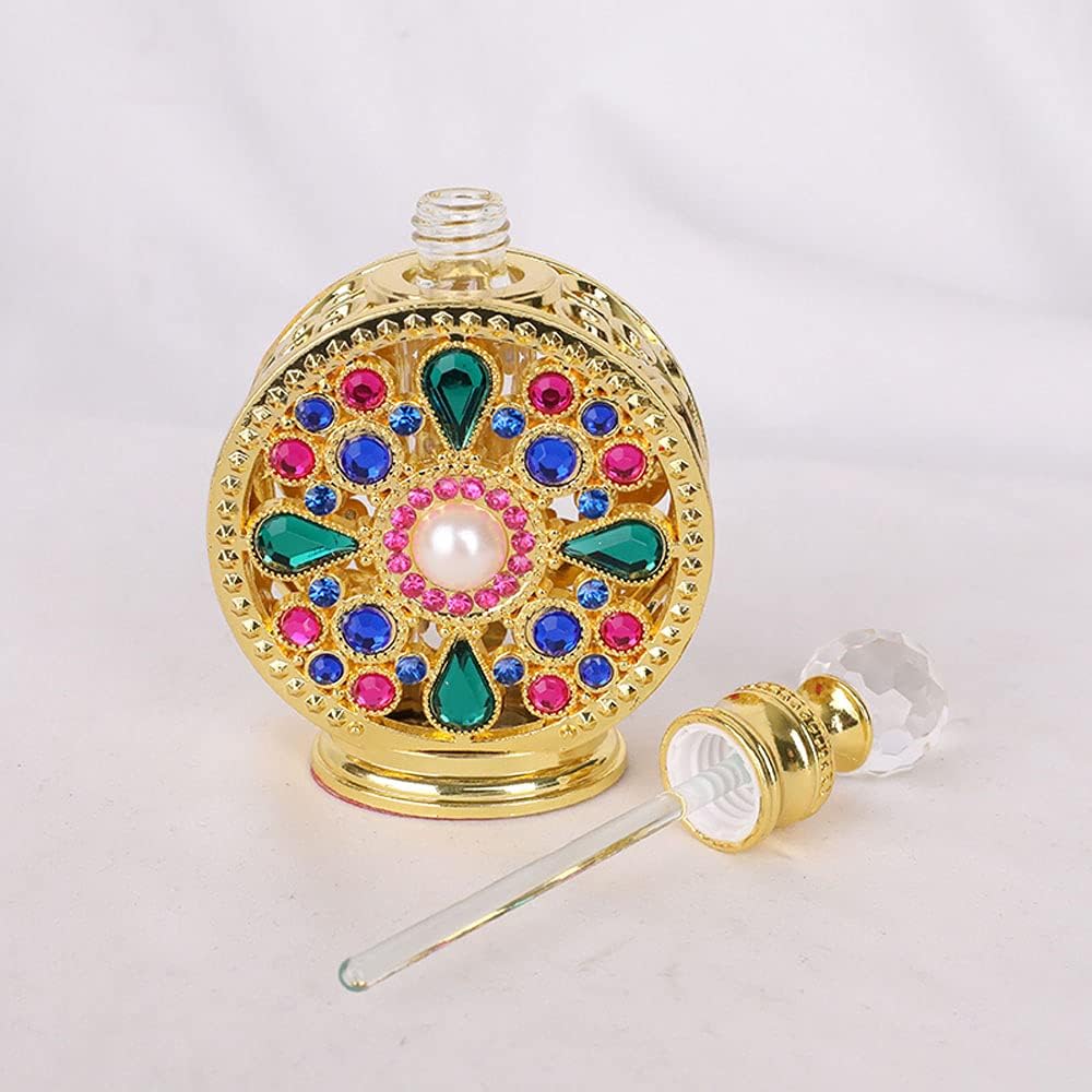 Leadigol 10ML Dubai Arabic Style Rhinestone Empty Perfume Bottle,Refillable Empty Perfume Portable Cosmetic Container Alloy Golden Essential Oil Jar (no perfume in bottle) - Image 3