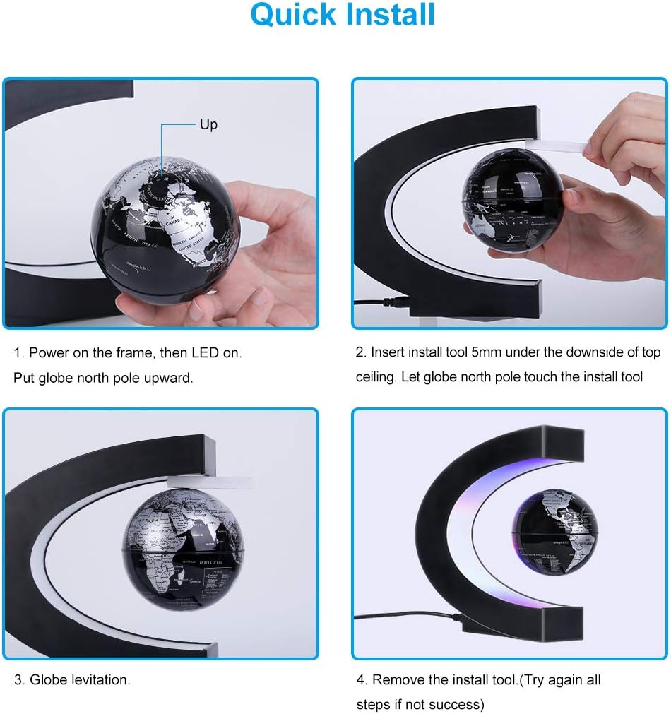 MOKOQI Magnetic Levitating Globe with LED Light, Cool Tech Gift for Men Father Boys and Girls , Birthday Gifts for Kids, Floating Globes World Desk Gadget Decor in Office Home/Display Frame Stand - Image 6