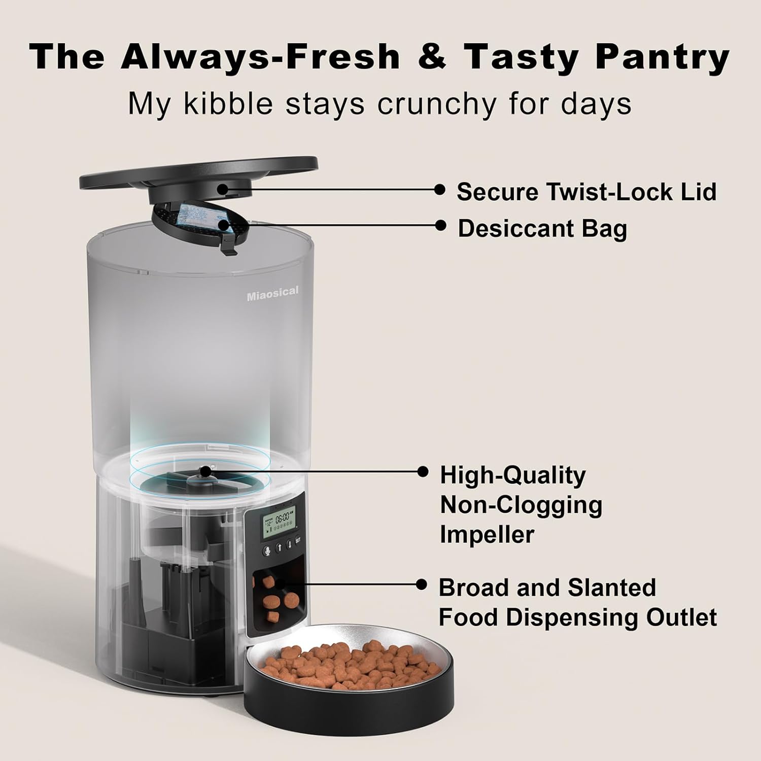 Automated Cat Feeder,Clear 4.2L Dry Food Dispenser with Single Bowl,Programmable Timed Pet Feeder for Up to 6 Daily Meals,10-Second Voice Message & Dual Power Backup (Black, 4.2L Press Version) - Image 7