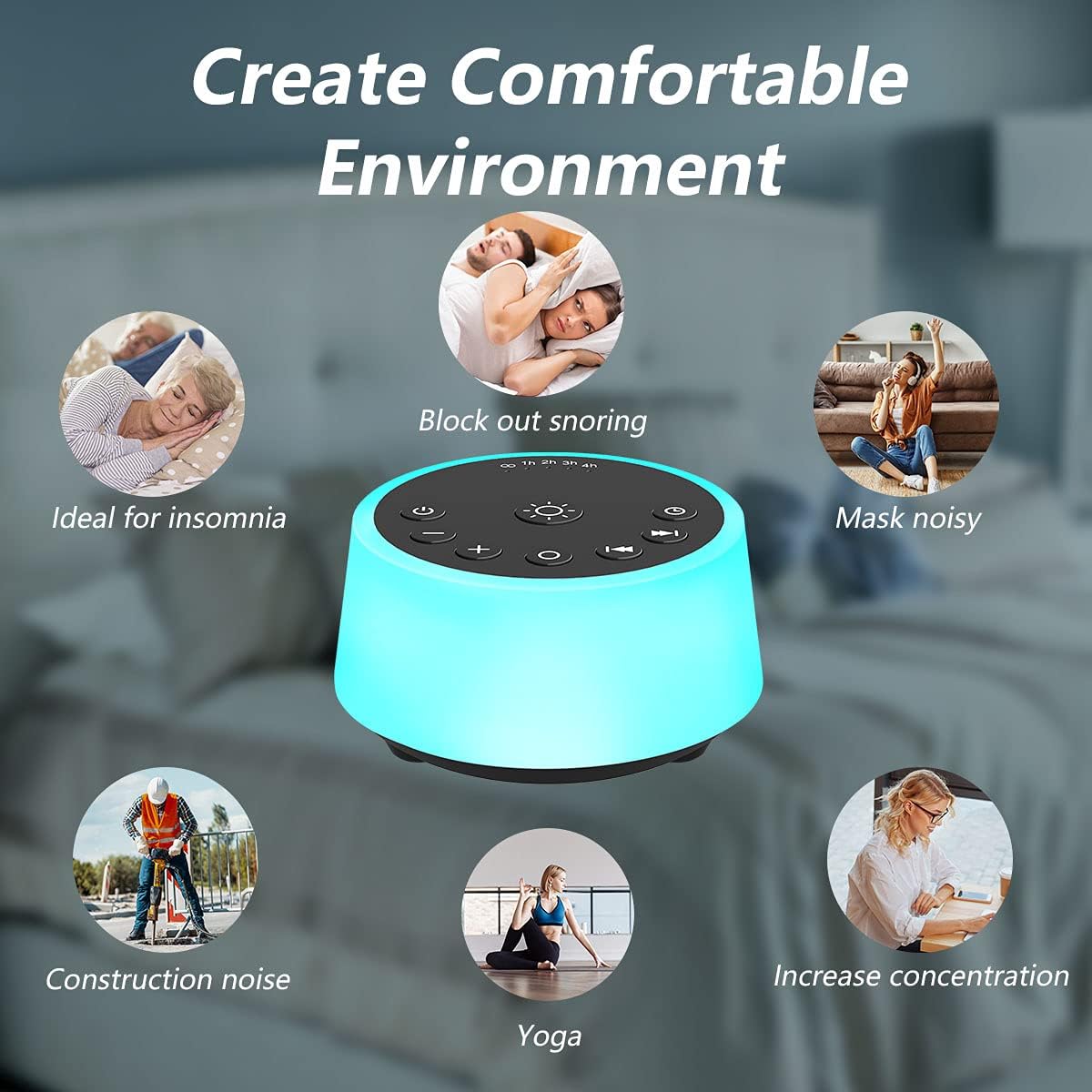 Color Noise Sound Machines with 10 Colors Night Light 25 Soothing Sounds and Sleep White Noise Machine 32 Volume Levels 5 Timers Adjustable Brightness Memory Function for Adults Kids Baby - Image 6