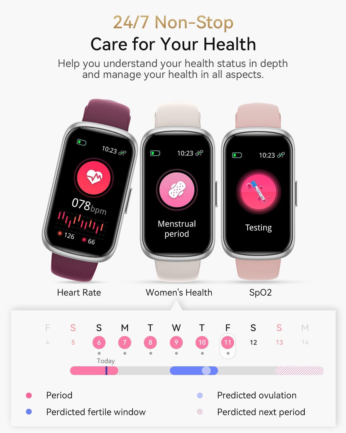 Fitness Trackers for Women/Men, Smart Watches for Women with Sport Activity Tracker, Fitness Watch with Heart Rate, Blood Oxygen Monitor, Sleep Tracker, IP68 Android Smart Watch with 4 Straps, Gift - Image 4