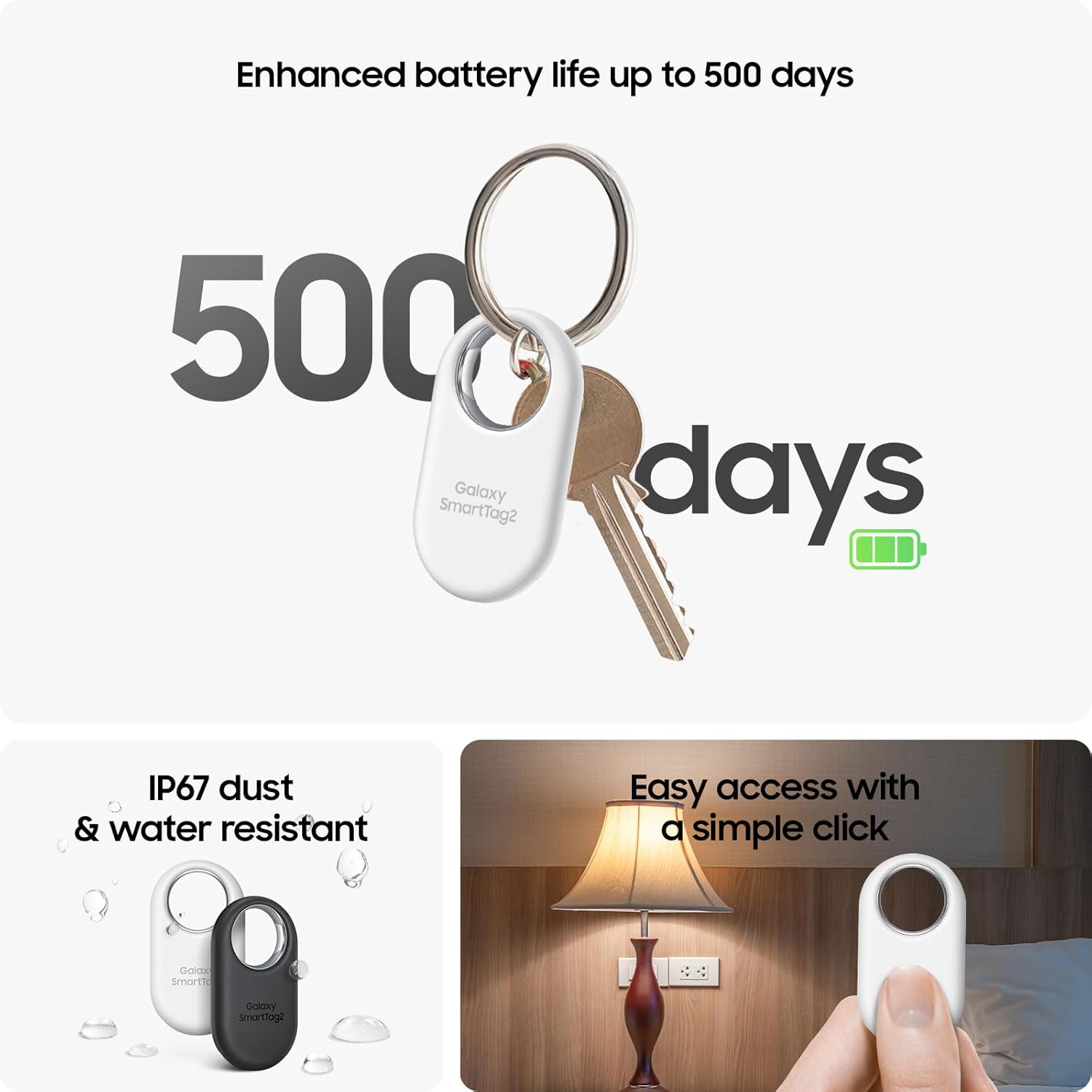 Samsung Galaxy SmartTag2, Bluetooth Tracker, Smart Tag GPS Locator Tracking Device, Item Finder for Keys, Wallet, Luggage, Pets, Use w/ Phones and Tablets Android 11 or Later, 2023, 1 Pack, Black - Image 2