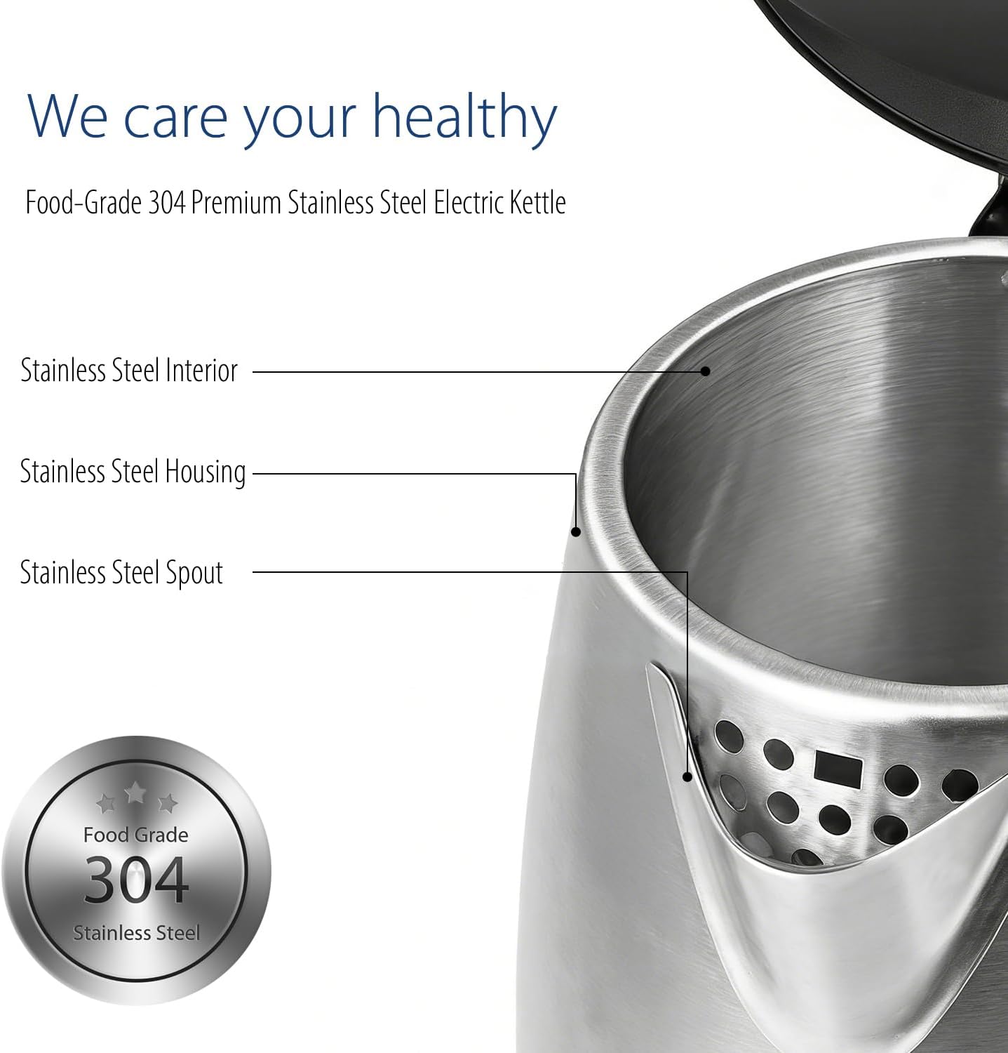 COMFEE' Stainless Steel Electric Kettle, 1.7 Liter Tea Kettle Electric & Hot Water Kettle, 1500W Fast Boil with LED Light, Auto Shut-Off and Boil-Dry Protection - Image 6