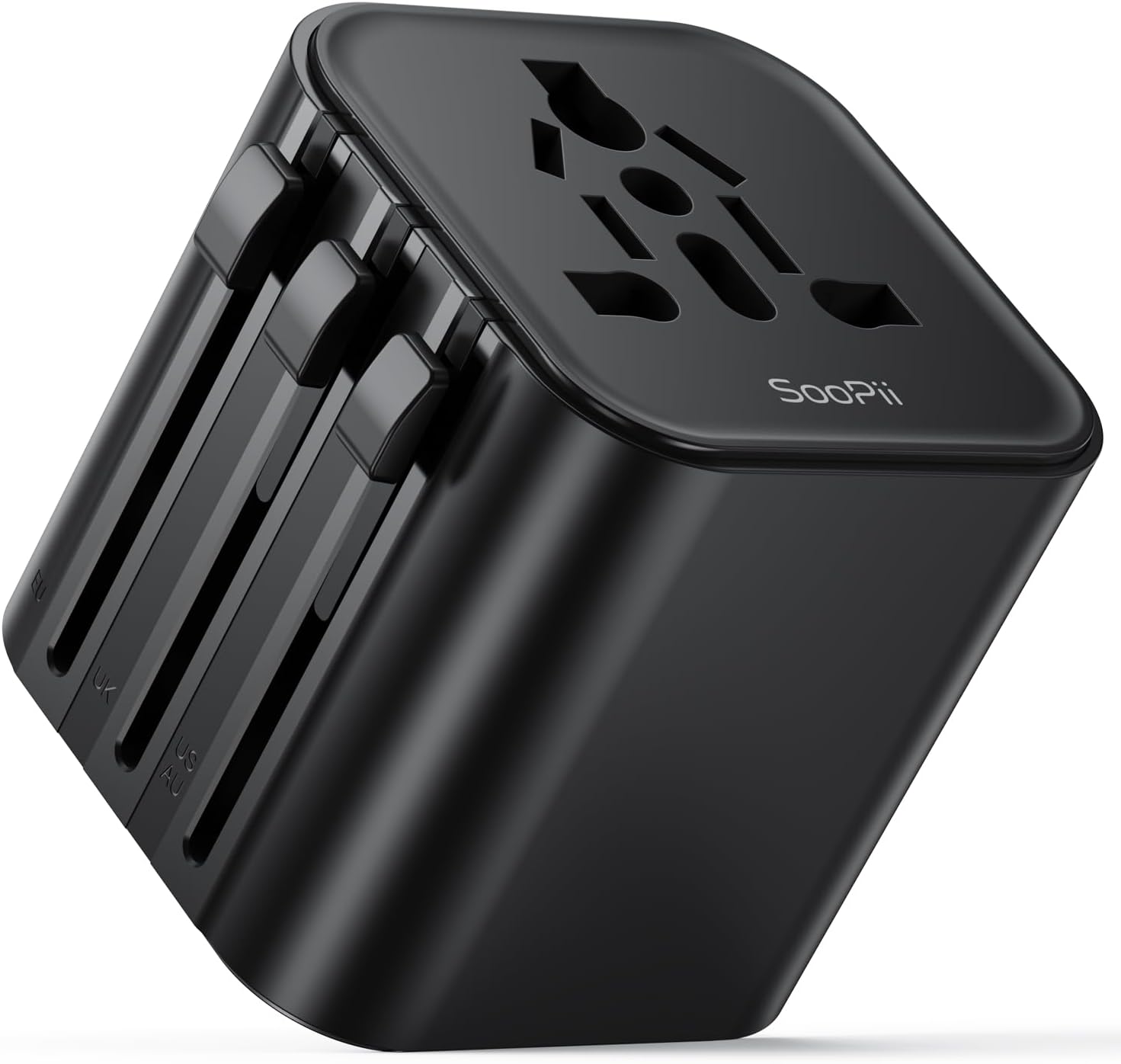 SooPii Universal Travel Adapter Worldwide, Travel Plug Adapter with AC Outlets(Type A C G I), Small International Socket Adapter for UK, US, Europe, Japan, Ireland, Australia 200+ Countries