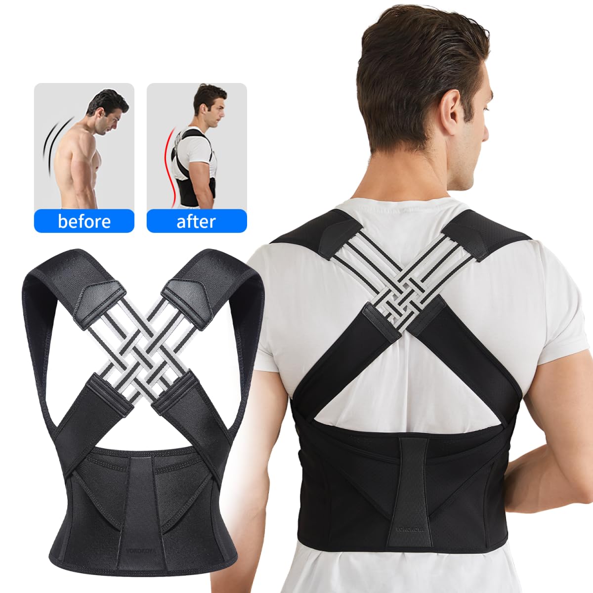 VOKOKOYA Posture Corrector for Women and Men,Adjustable Shoulder Straightener,Back Support Brace,Upper Spine scoliosis, hunchback Black Medium - Image 2