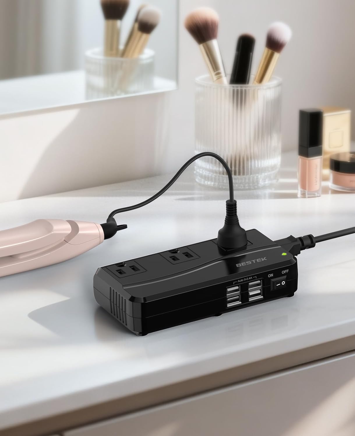 BESTEK Universal Travel Adapter 220V to 110V Voltage Converter with 6A 4-Port USB Charging and UK/AU/US/EU Worldwide Plug Adapter (Black) - Image 5