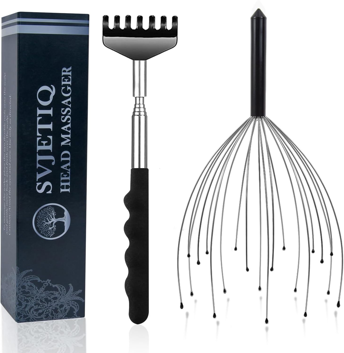 Head Massager Back Scratcher, 20 Fingers Head Scratcher Scalp Massager & Extendable Back Scratcher for Men Women, Christmas Gift Stocking Stuffers for Deep Relaxation, Stress Relief