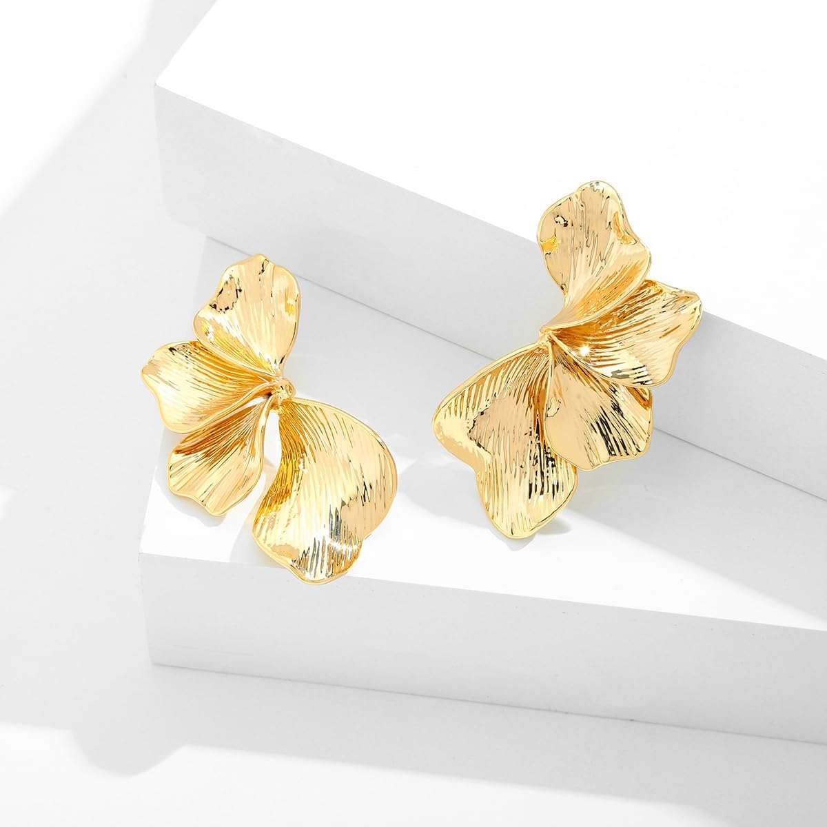 Chunky Gold Statement Earrings For Women Gold Plated Sectored Flower Leaf Shell Angel Wing Earrings Trendy Boho Jewelry For Women Large Stud Earrings Hypoallergenic Earrings - Image 6