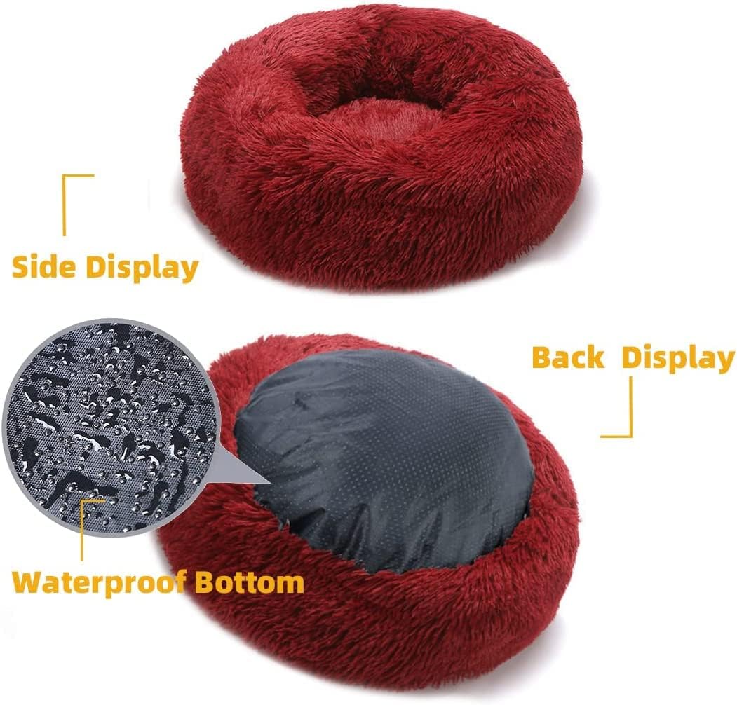 Cat Beds for Indoor Cats - Cat Bed Washable 20/24 inches, Dog Beds for Small Medium Dogs, Anti Anxiety Round Fluffy Plush Faux Fur Cat Bed, Thick Bottom (Red, Medium) - Image 2