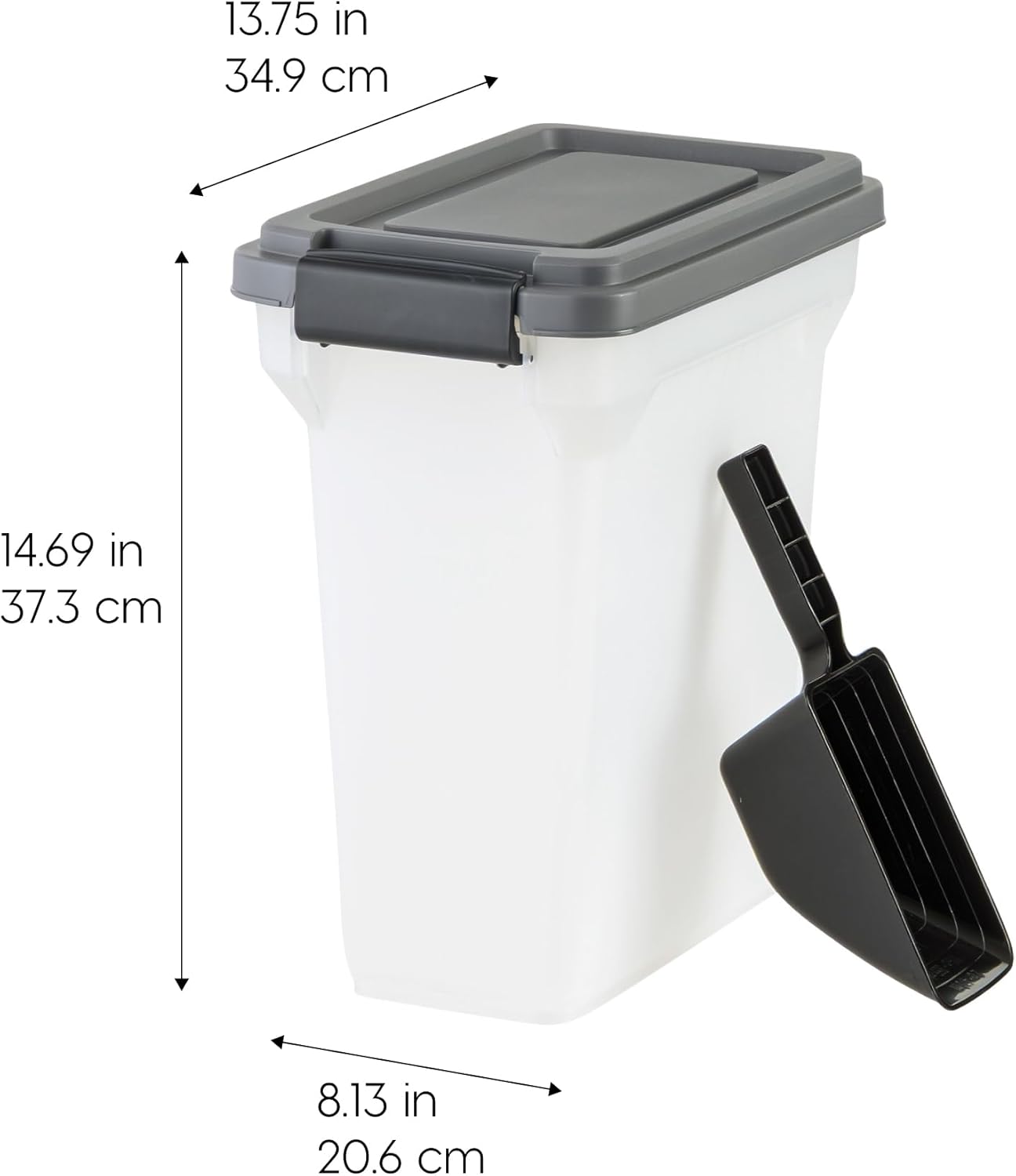 IRIS USA Dog Food Storage Container, Airtight Lid, 2-Cup Scoop, Up to 13 Pounds Pet Food Storage, Versatile Pet Food Bin, Treats, BPA Free, Dark Gray - Image 2