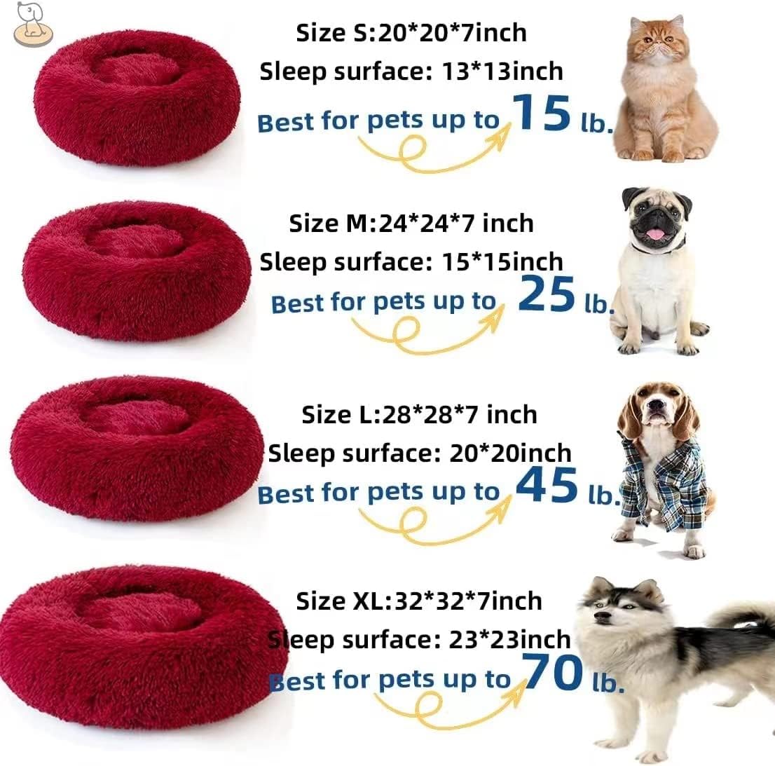 Cat Beds for Indoor Cats - Cat Bed Washable 20/24 inches, Dog Beds for Small Medium Dogs, Anti Anxiety Round Fluffy Plush Faux Fur Cat Bed, Thick Bottom (Red, Medium) - Image 4
