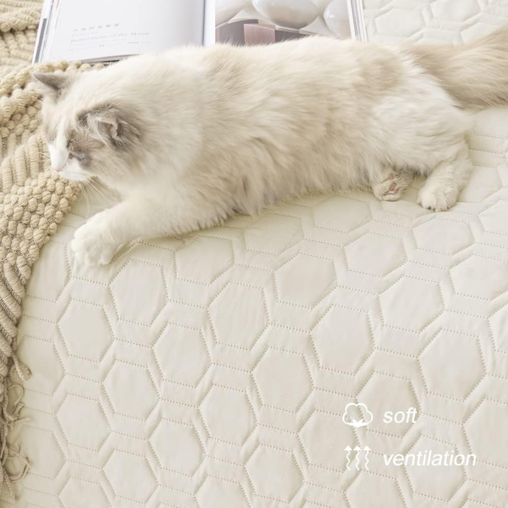 Waterproof and Anti-Slip Dog Bed Cover and Pet Blanket Sofa Pet Bed Mat ,car Incontinence Mattress Protectors Furniture Couch Cover for Most Cats Dogs, Pets(52x82-Ivory) - Image 5