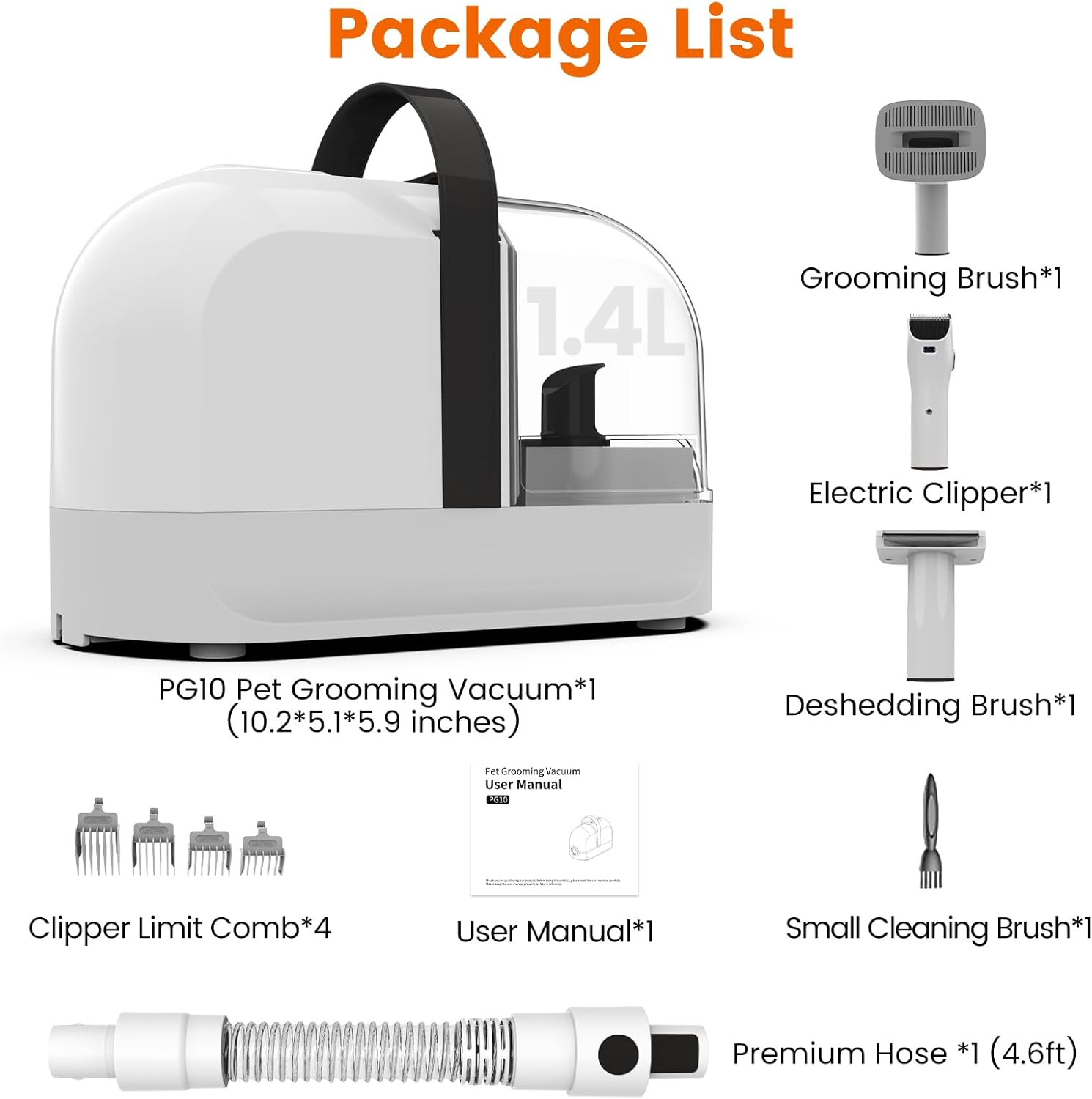 ubrobo Dog Grooming Vacuum, Dog Grooming Kit with Pet Clippers, 12,000Pa Pet Hair Grooming Vacuum for Dogs, Vacuum Brush for Shedding Grooming, Low Noise Home Cleaning Tool in 1, PG10 Black - Image 7