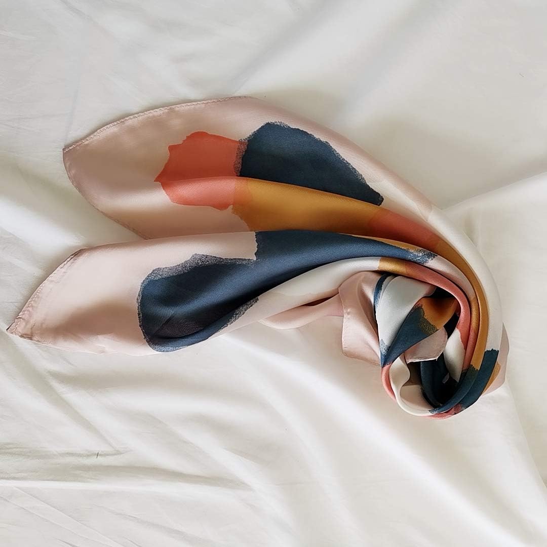 FONYVE Silk Feeling Scarf Medium Square Satin Head Scarf for Women 27.5 × 27.5 inches - Image 4