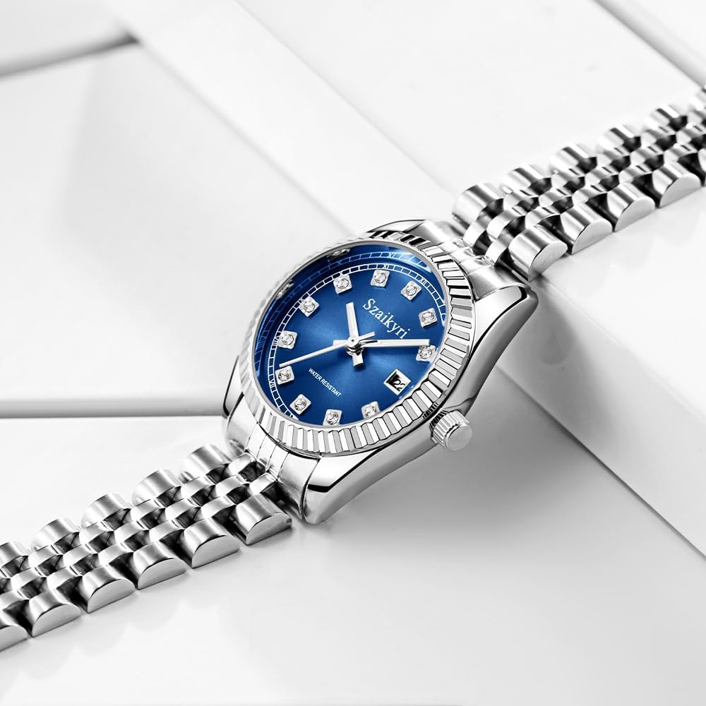 Szaikyri Classic Watch for Women with Solid Stainless Steel Band and Calendar Water Resistant - Image 4