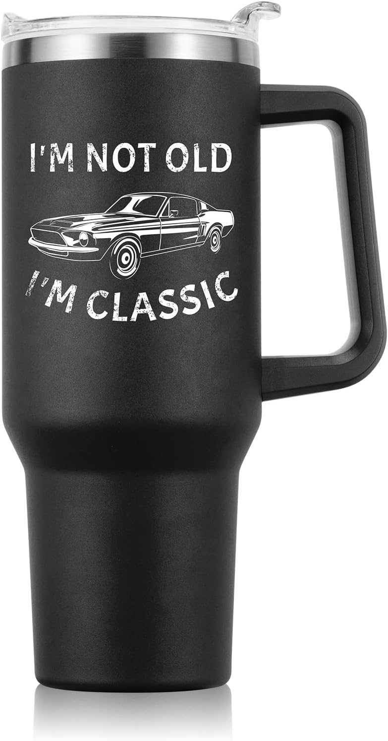 NOWWISH 40oz Tumbler with Handle and Straw for Men, I am Not Old Funny Christmas Gifts for Dad Husband Grandpa, Large Insulated Mug, Stocking Stuffer Idea - Black