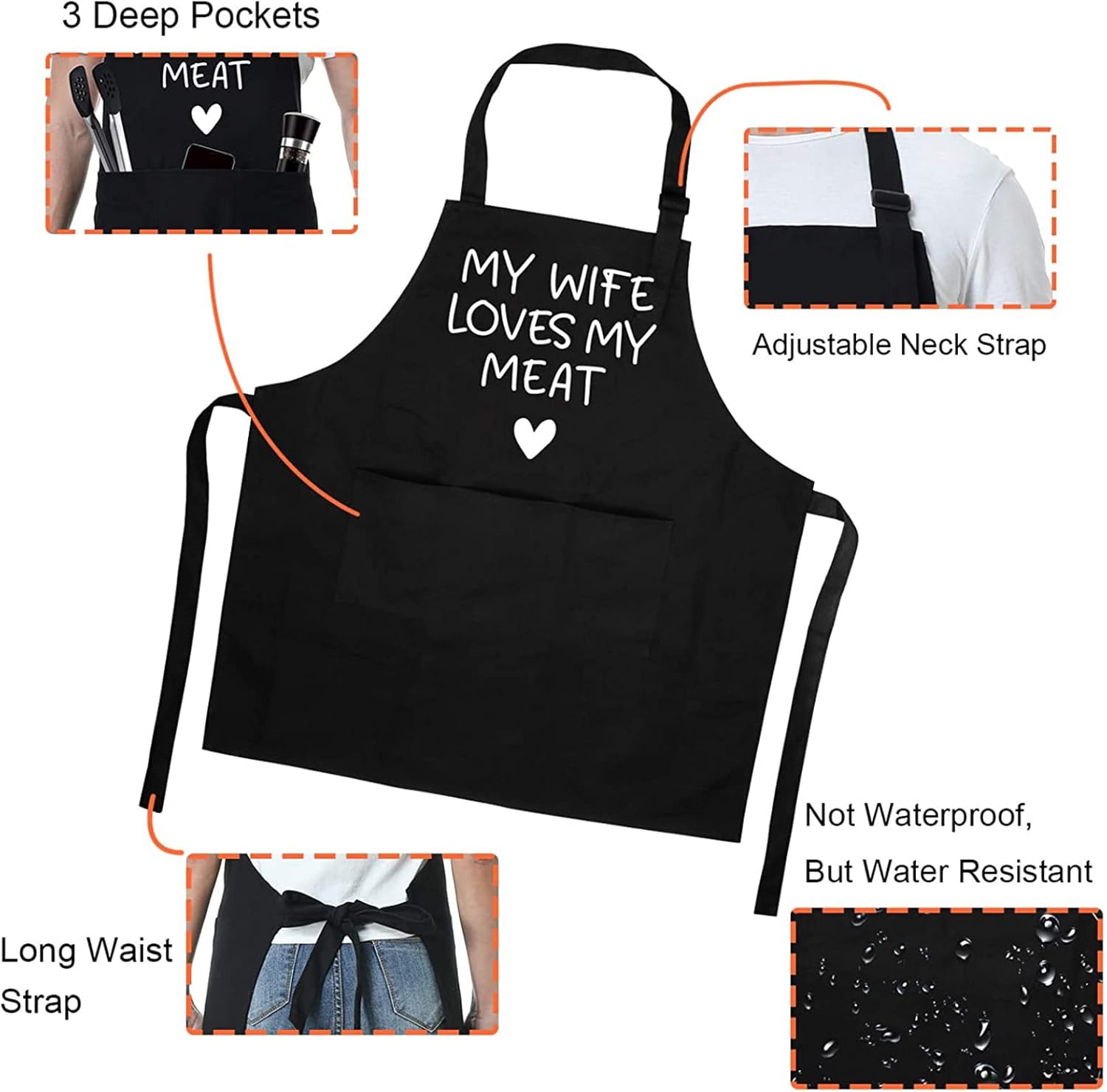 Fairy's Gift Funny Husband Apron, Men's Anniversary, Fathers Day, Cool Birthday Gifts for Him Husband, Gifts from Wife, Manly Presents for Men, Grilling Kitchen Aprons w/Pockets for Cooking Hubby Him - Image 3